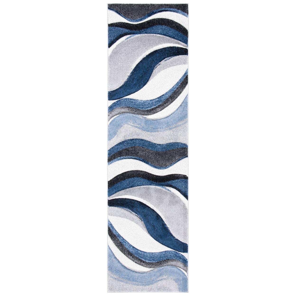 Gray and Blue Mid-Century Modern Runner Rug