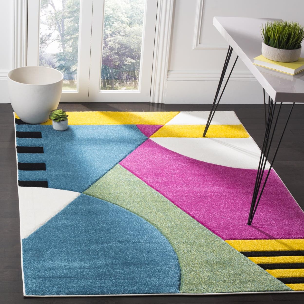 Hollywood HLW706 Power Loomed Area Rug - Peacock Blue/Fuchsia - 5'3"x7'6" - Safavieh.