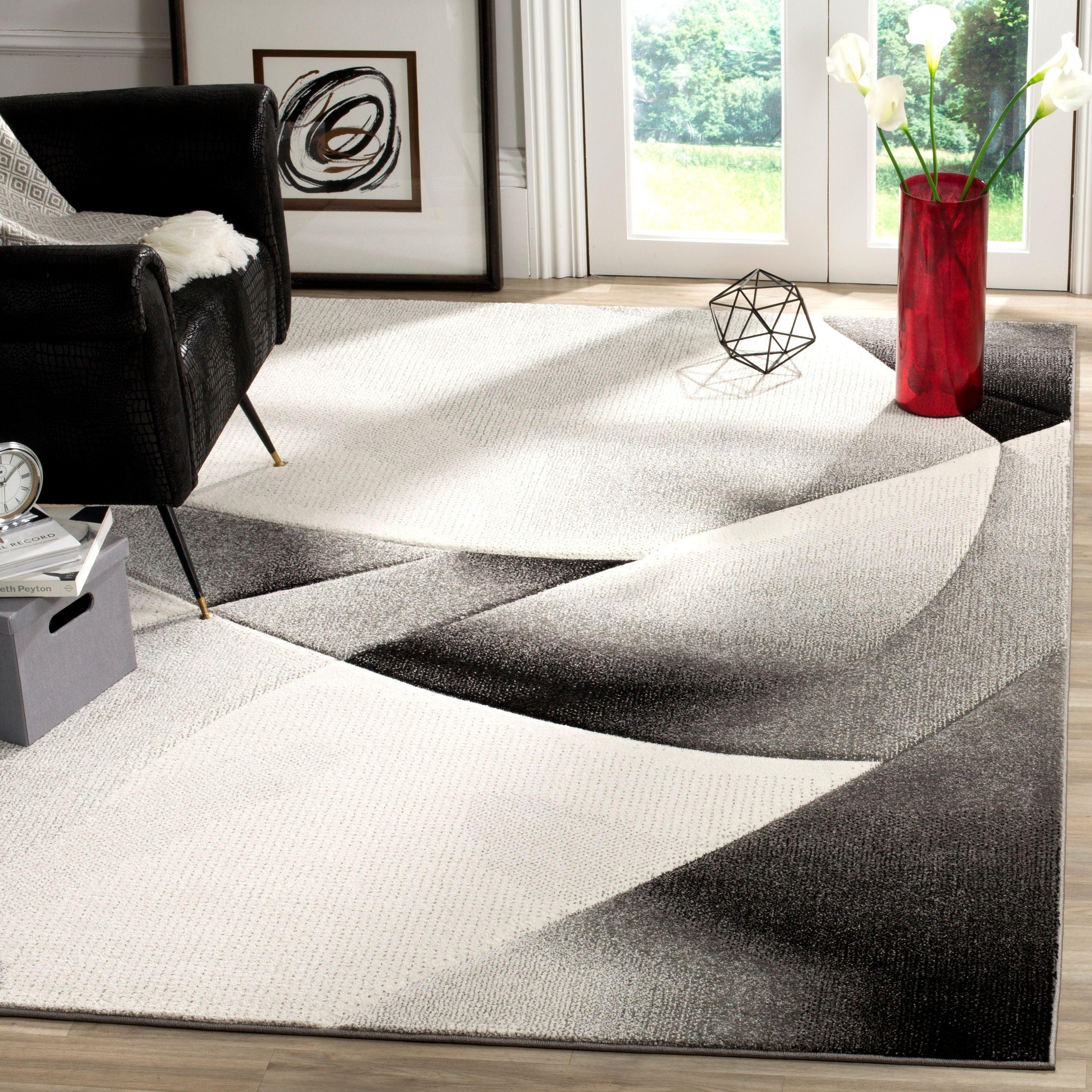 Mid-Century Modern Geometric Grey Synthetic Area Rug 5'3" x 7'6"