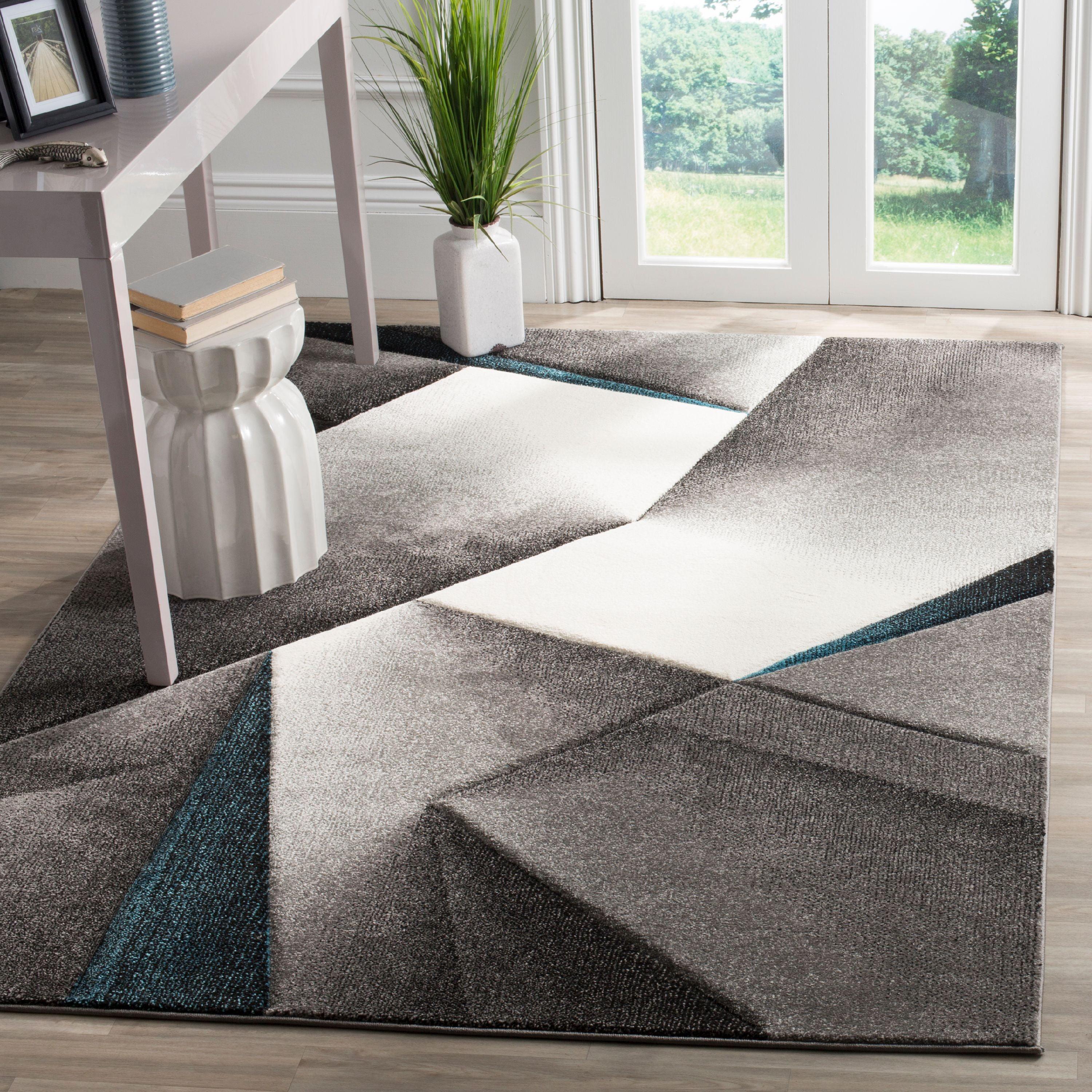 Gray Geometric Abstract Low Pile Area Rug