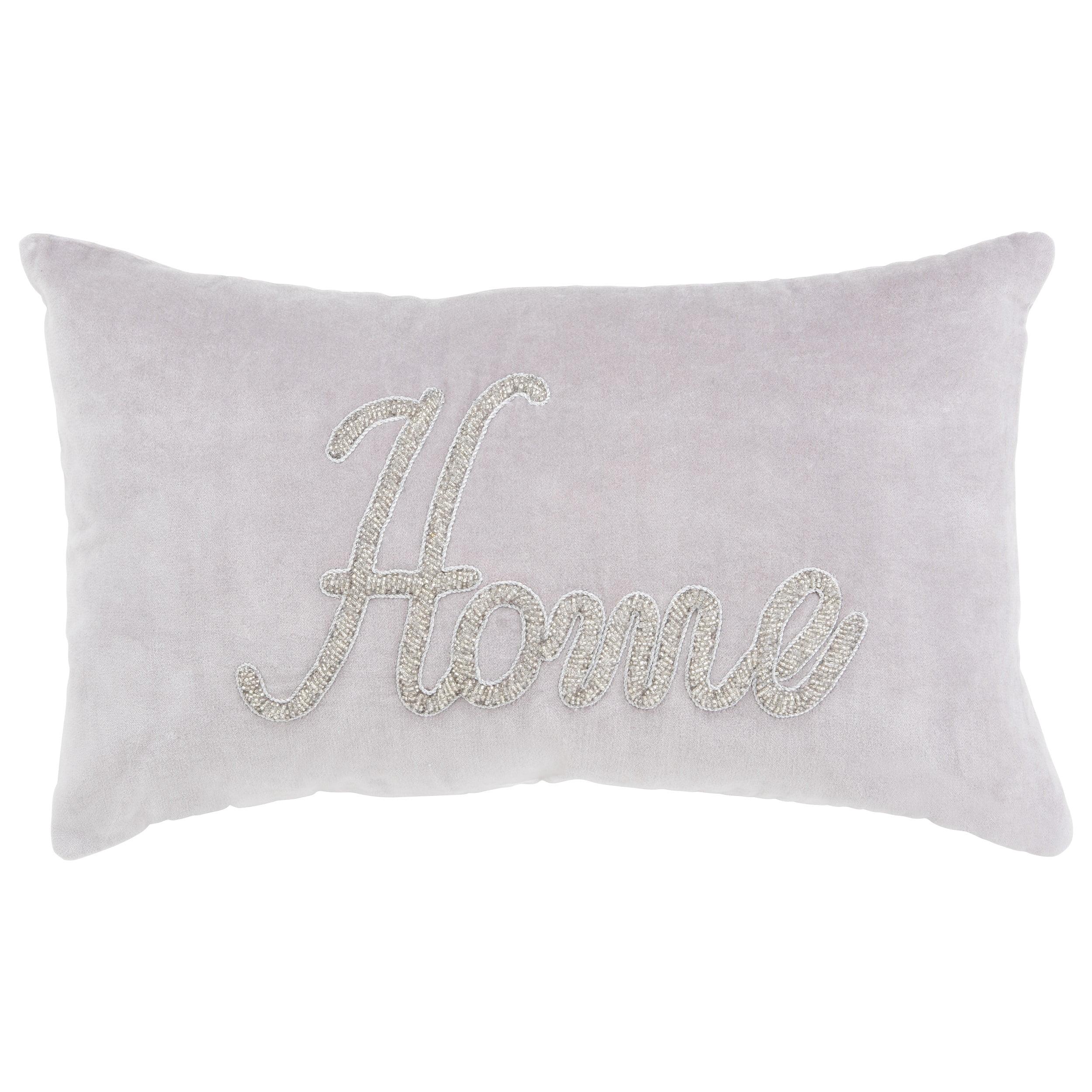 Gray Cotton Velvet Embroidered Rectangular Throw Pillow