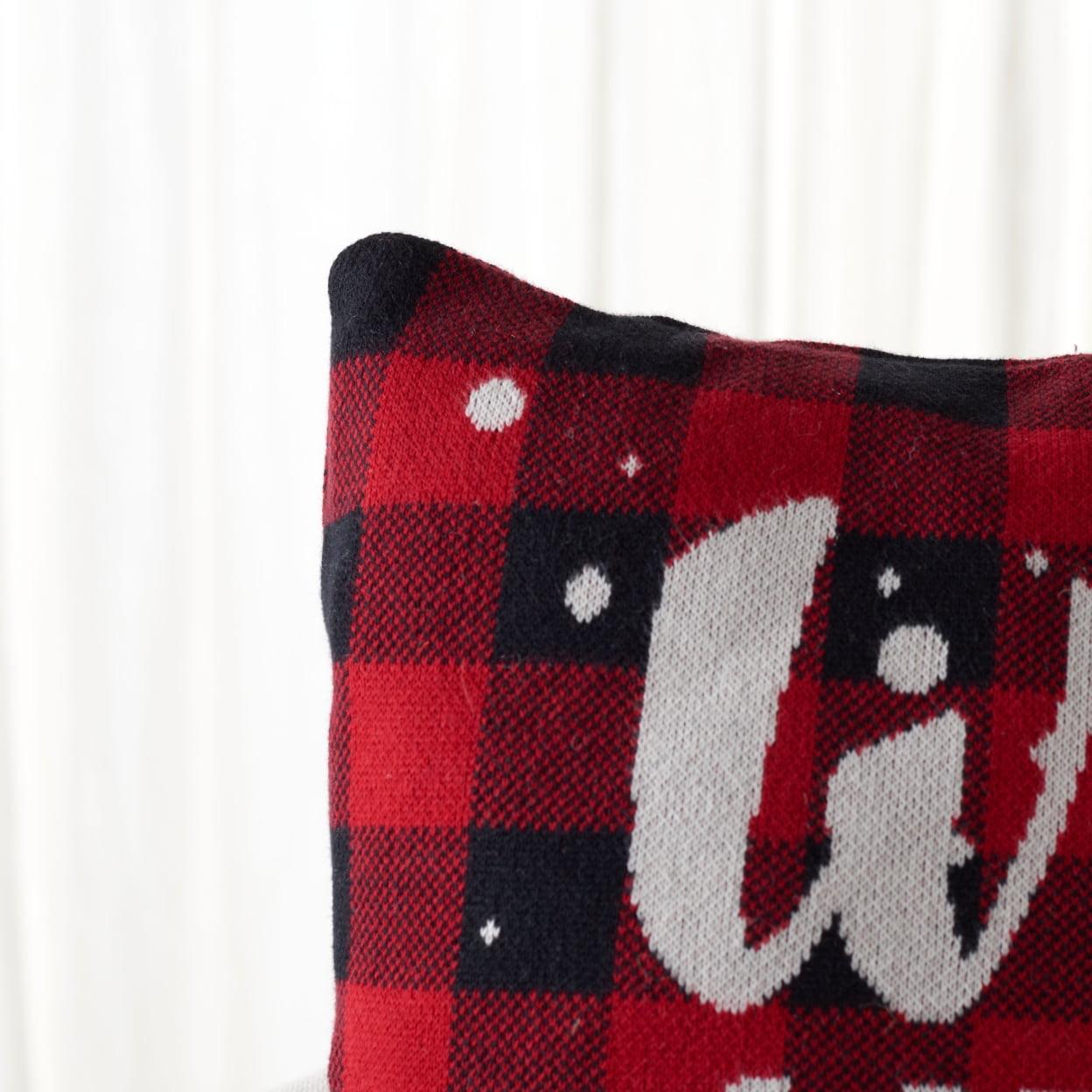 Red and Black Plaid Christmas Pillow Set, 21" Square Cotton