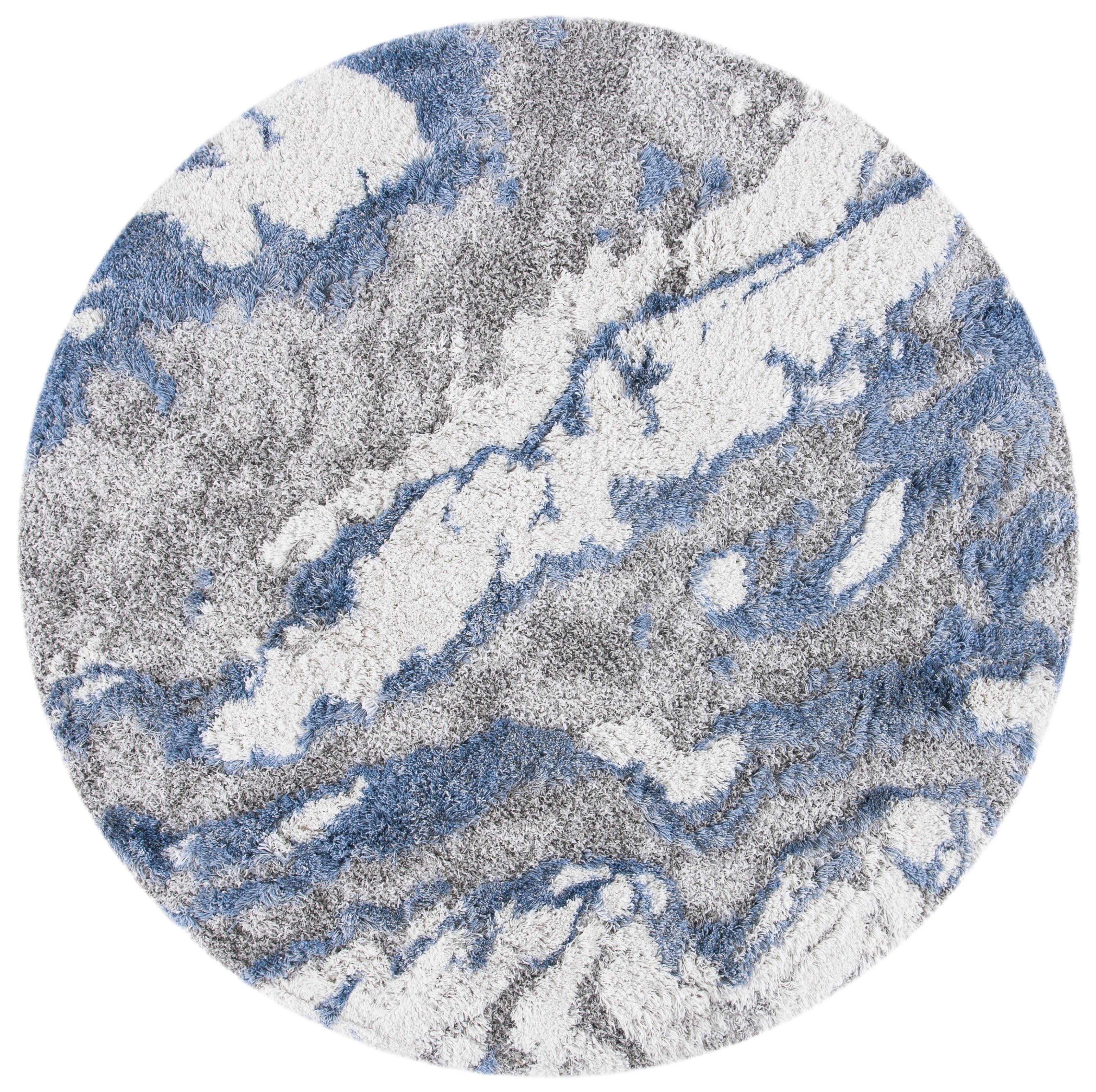 Horizon Shag 800 HZN890 Machine Made Area Rug - 5' Round - Grey/Blue - Safavieh