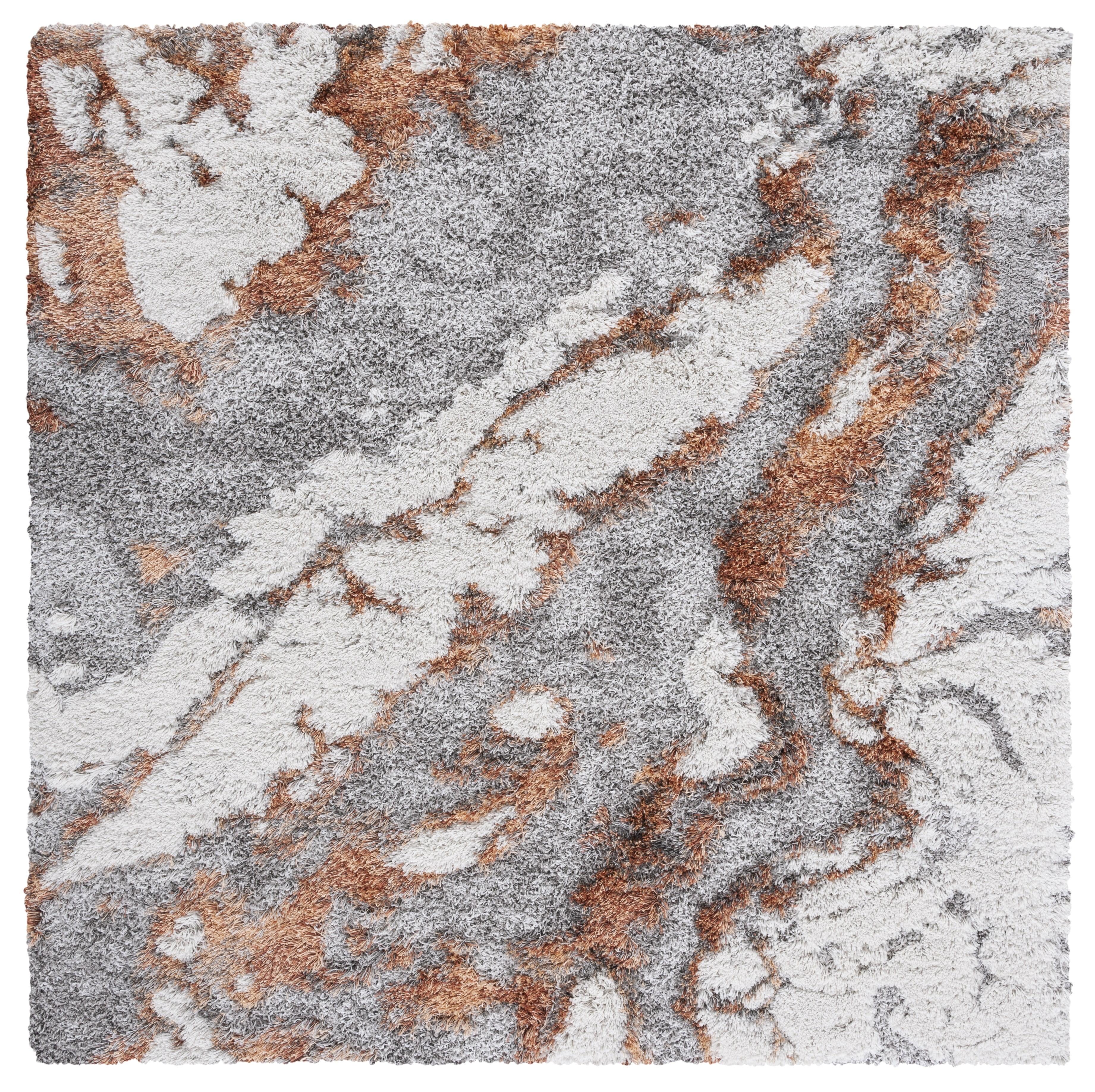 Horizon Shag 800 HZN890 Machine Made Accent Rug - 3'x3' - Grey/Rust - Safavieh