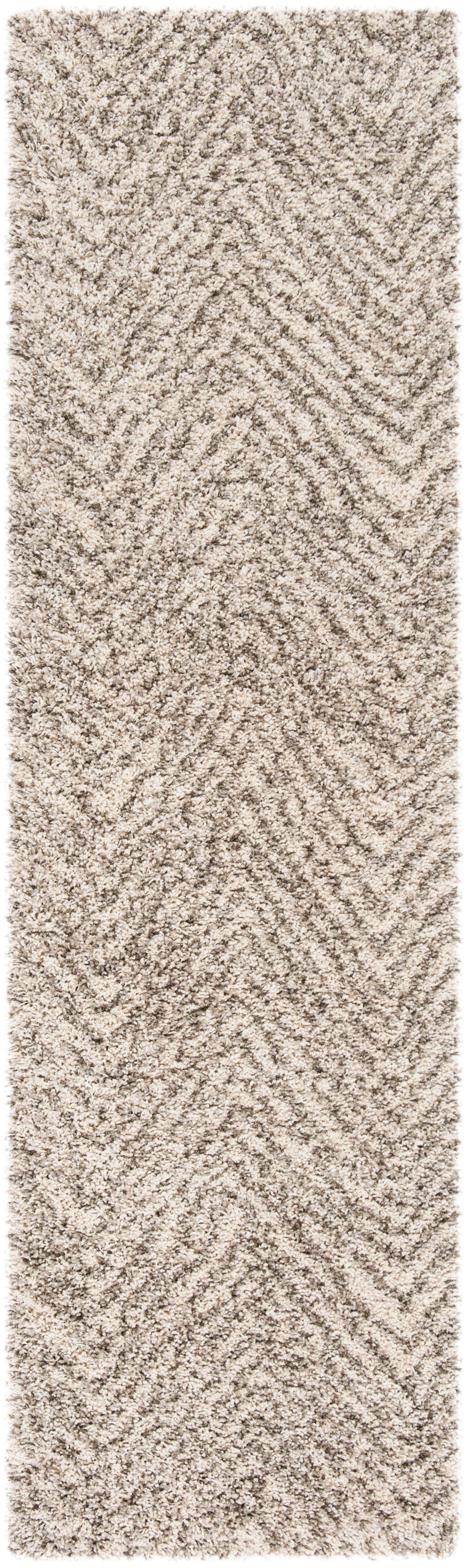 Ivory and Grey High Pile Shag Runner Rug