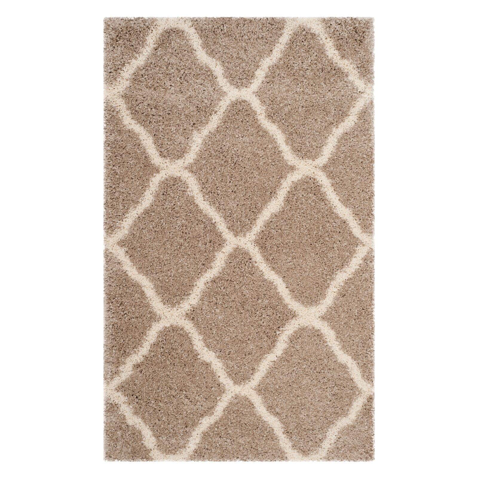 Ivory High Pile Shag Synthetic Area Rug, 3' x 5'