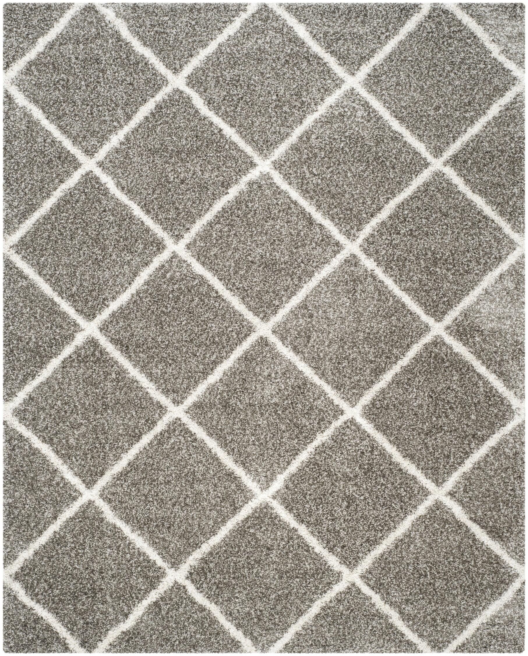 Diamond Weave Grey & Ivory Synthetic 9' x 12' Shag Area Rug