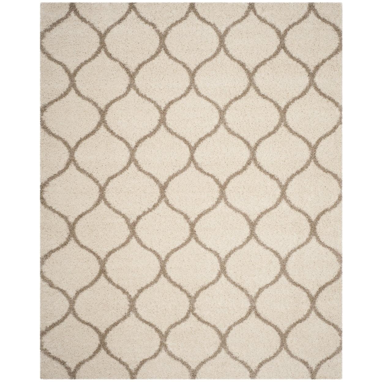 Ivory and Beige Trellis Shag Area Rug 5'3" x 7'6"