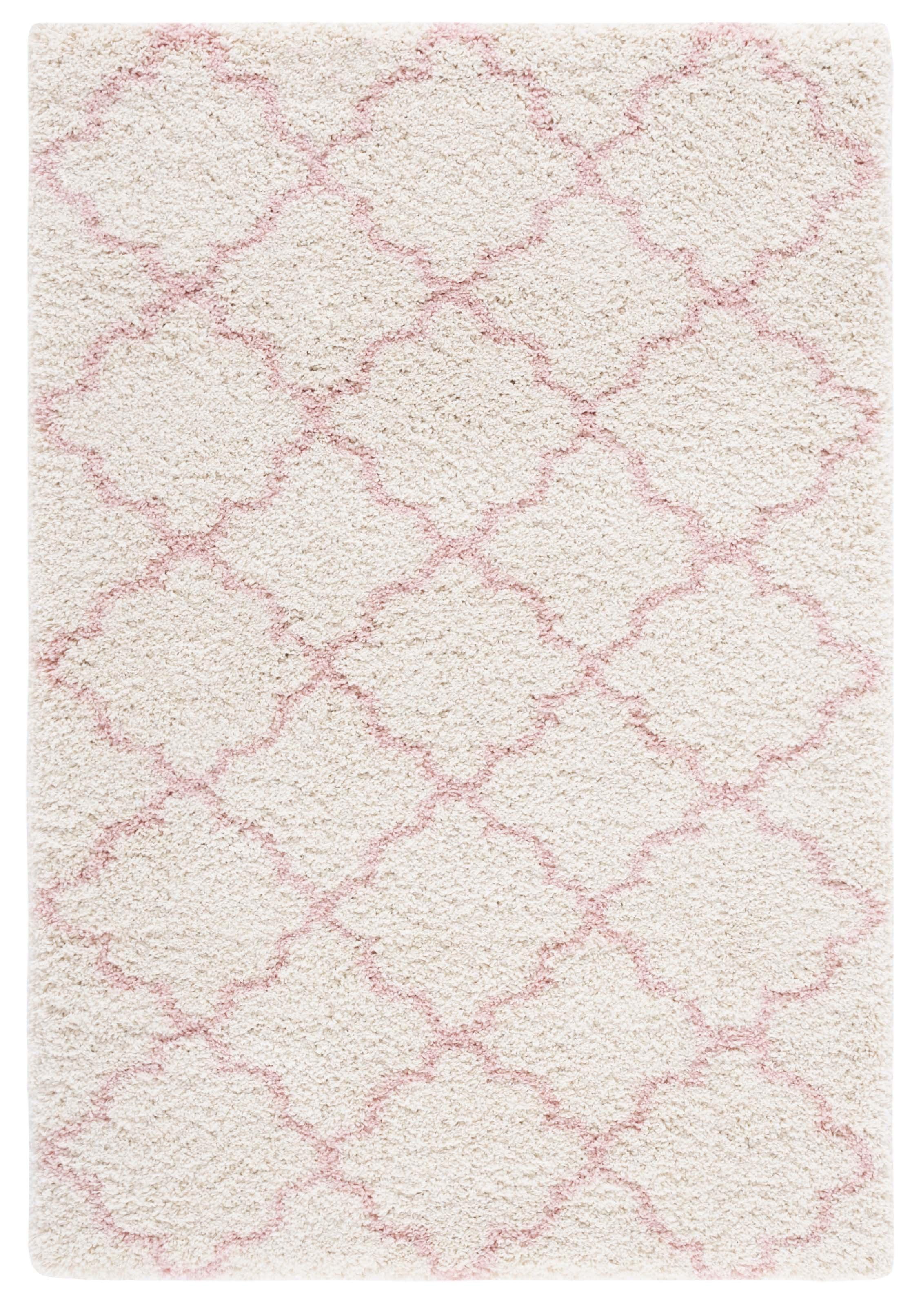 SAFAVIEH Hudson Jaye Plush Geometric Shag Area Rug, Ivory/Pink, 4' x 6'