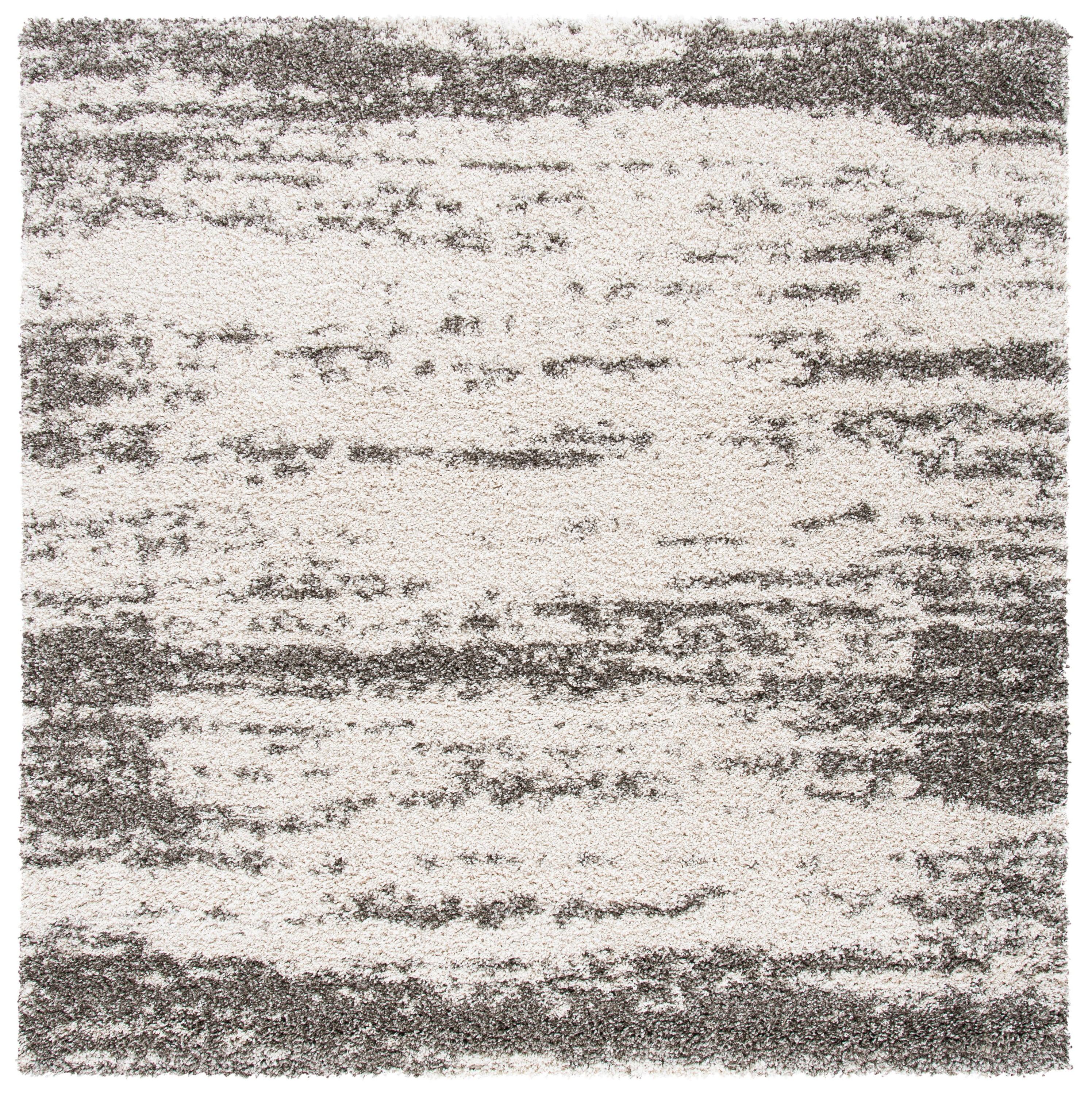 Ivory and Gray 7' x 7' Square Shag Area Rug