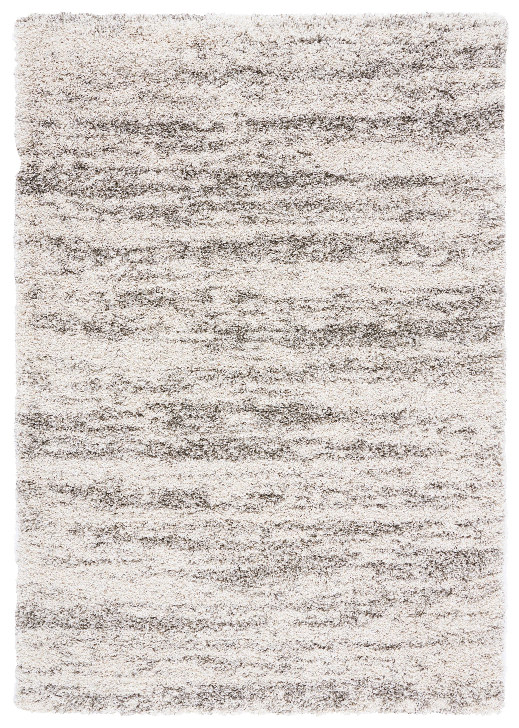 Ivory and Grey Shag Synthetic Area Rug 5'3" x 7'6"