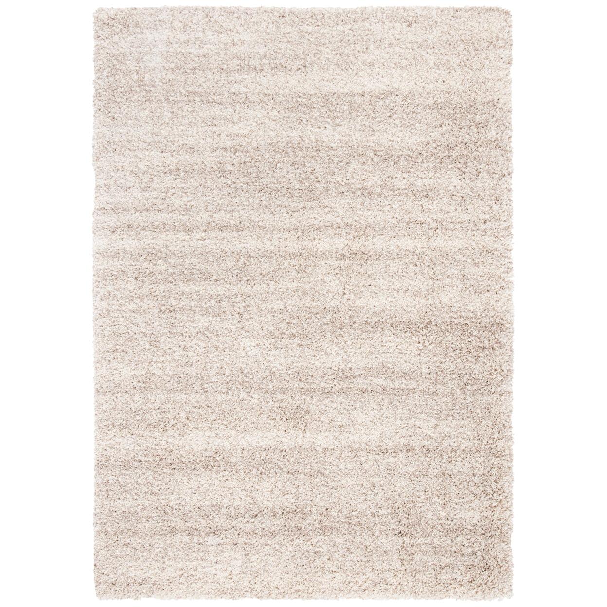 Ivory Beige Plush Shag 4' x 6' Hand-Knotted Synthetic Rug