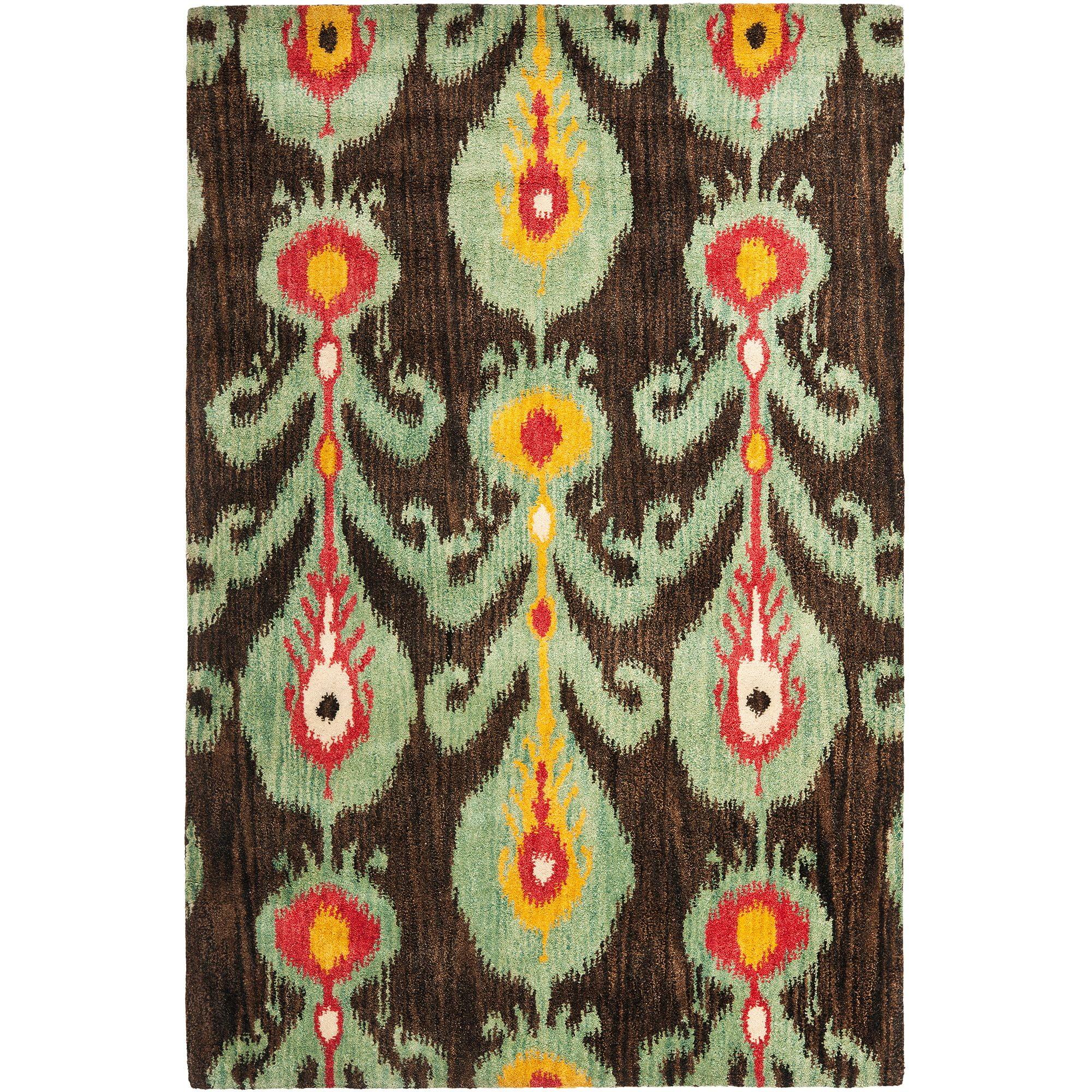 SAFAVIEH Ikat Abbot Southwestern Wool Area Rug, Charcoal/Blue, 6' x 9'