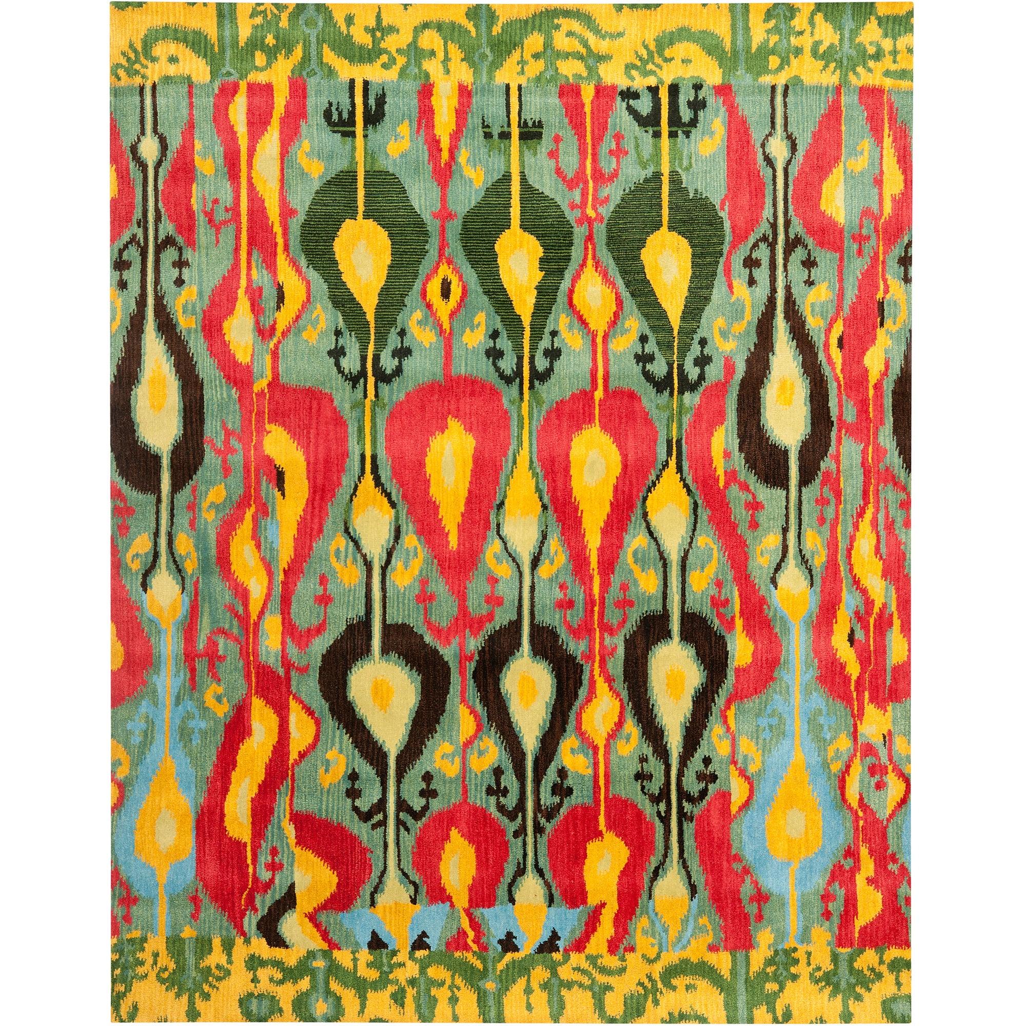 SAFAVIEH Ikat Betty Southwestern Wool Area Rug, Blue/Green, 9' x 12'