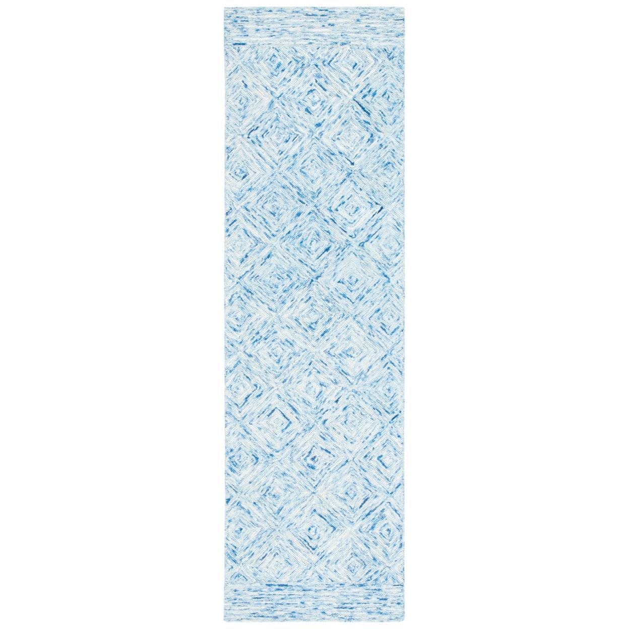 Hand-Tufted Silk Road Inspired Blue Wool Runner Rug - 2'3" x 8'