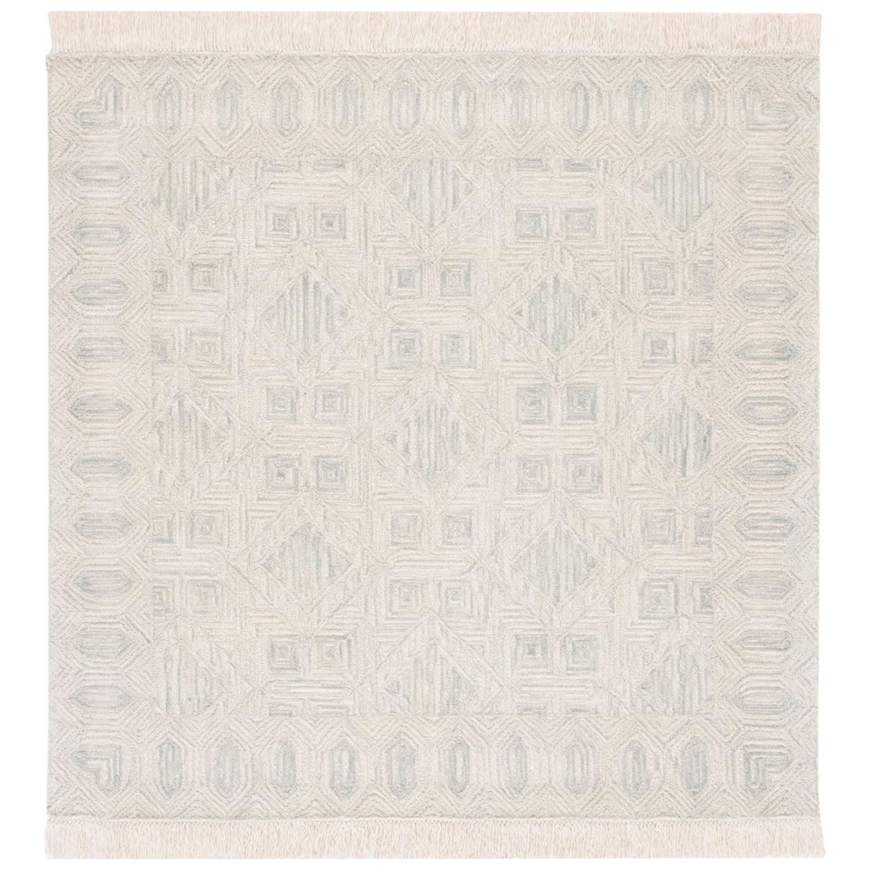 Ivory and Grey Hand-Tufted Wool Square Rug