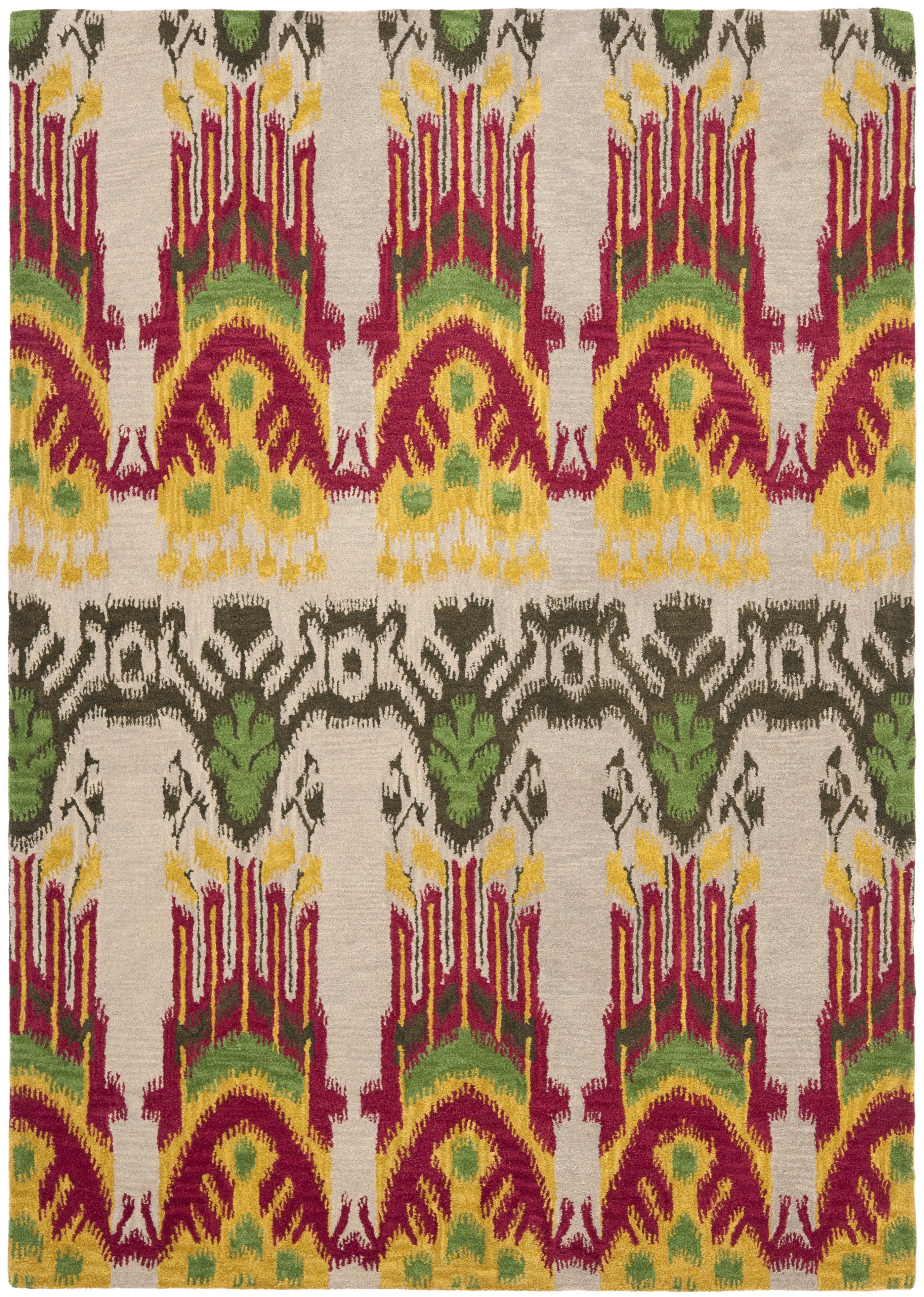 Hand-Tufted Beige/Yellow Wool Ikat Area Rug - 6' x 9'