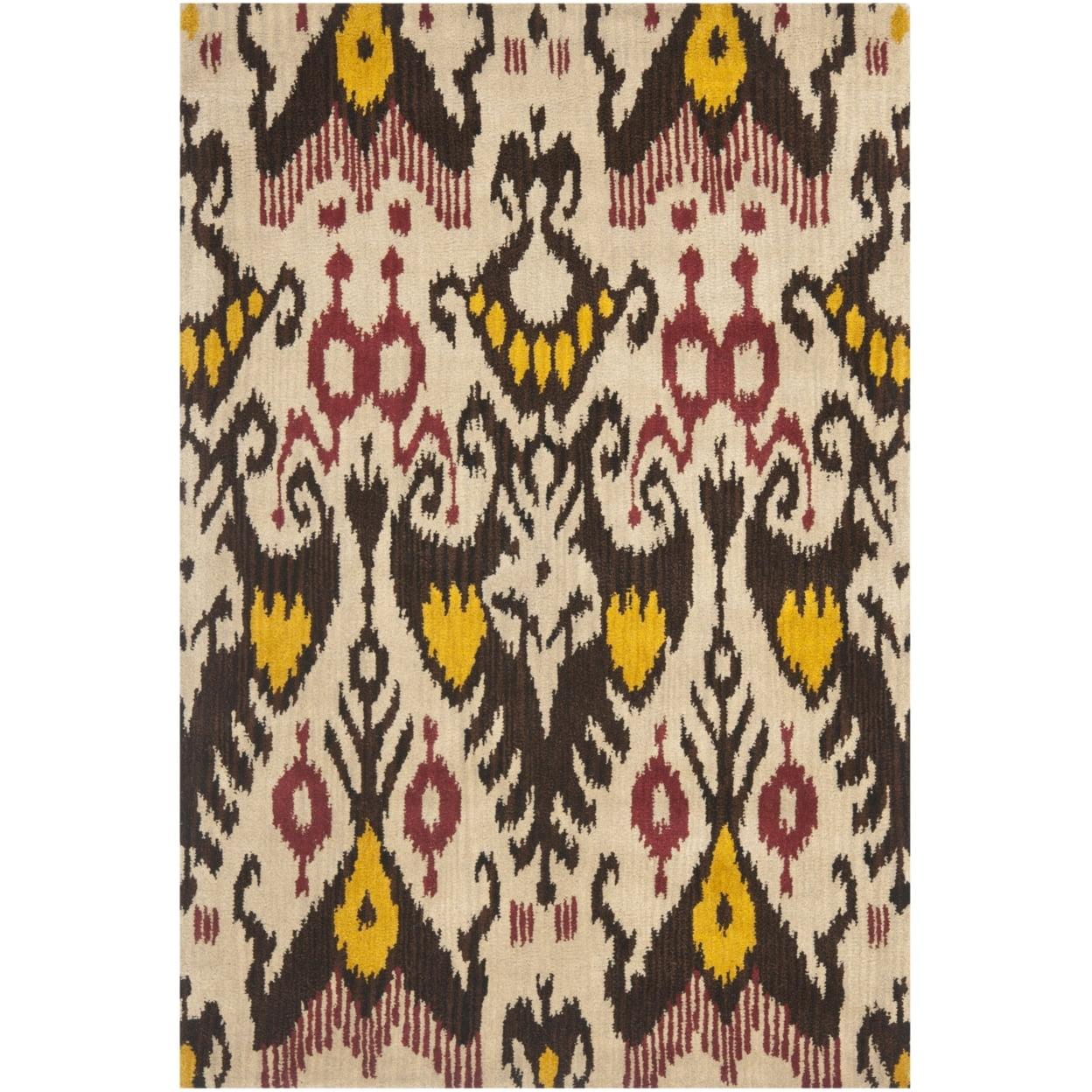 SAFAVIEH Ikat Emmeline Geometric Wool Area Rug, Beige/Brown, 4' x 6'