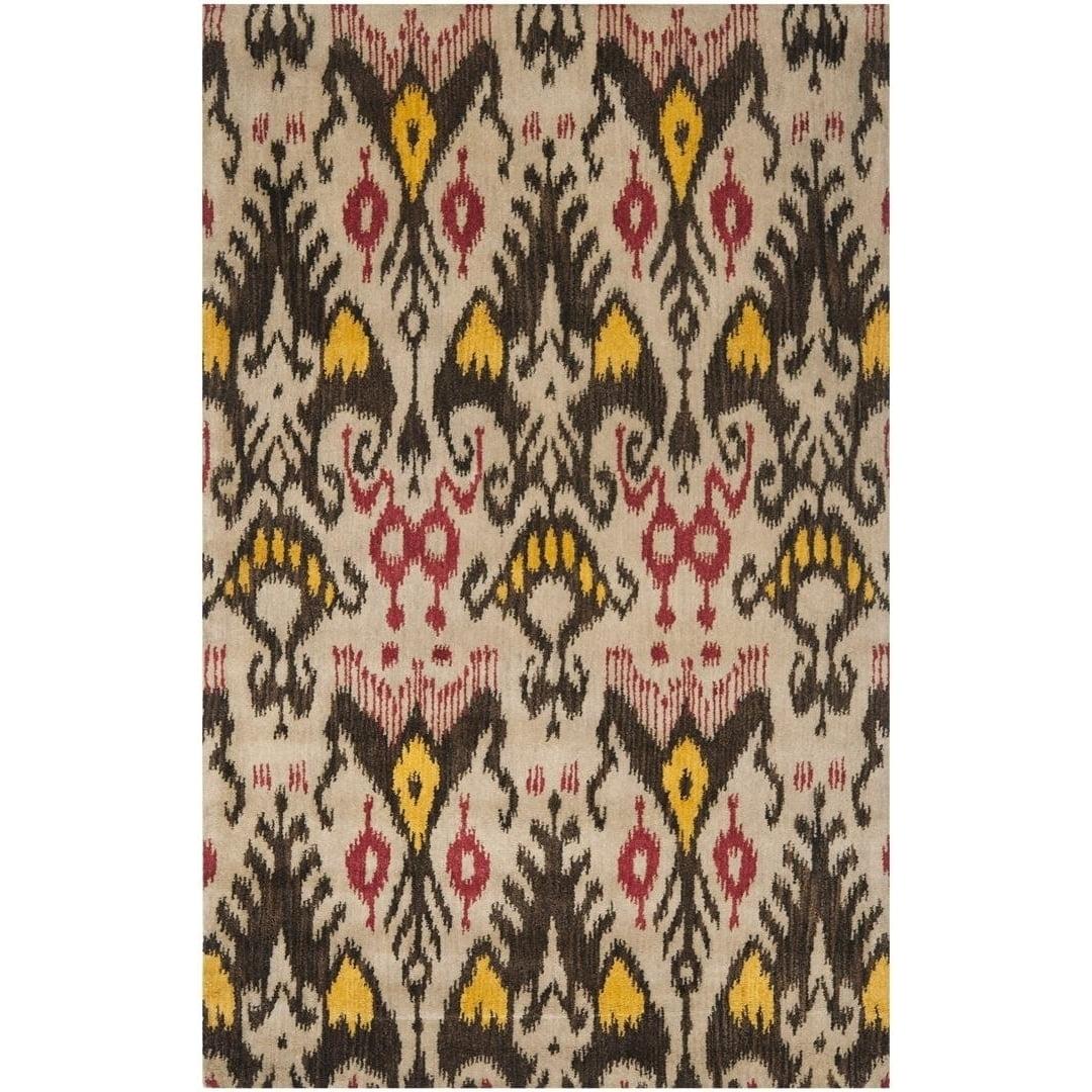 SAFAVIEH Ikat Emmeline Geometric Wool Area Rug, Beige/Brown, 5' x 8'