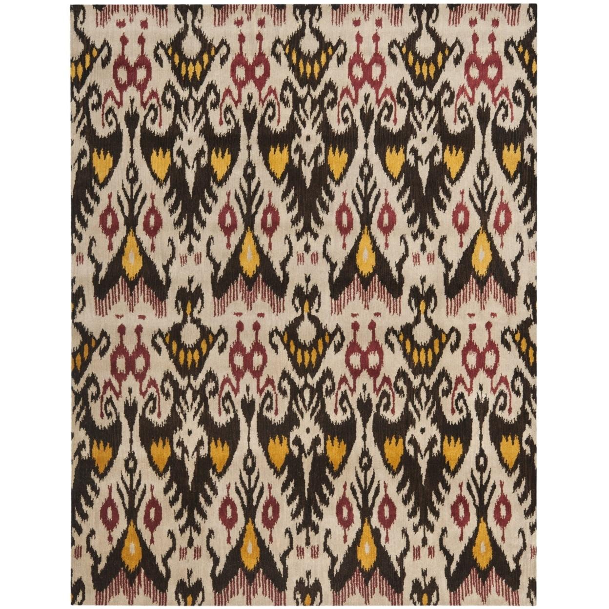 SAFAVIEH Ikat Emmeline Geometric Wool Area Rug, Beige/Brown, 6' x 6' Square
