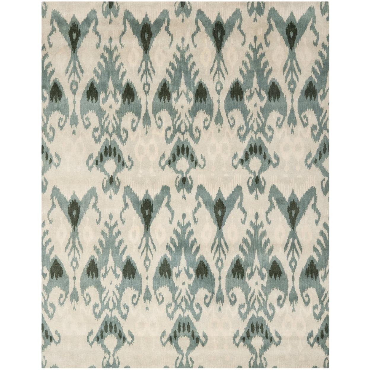 SAFAVIEH Ikat Emmeline Geometric Wool Area Rug, Beige/Slate, 2' x 3'