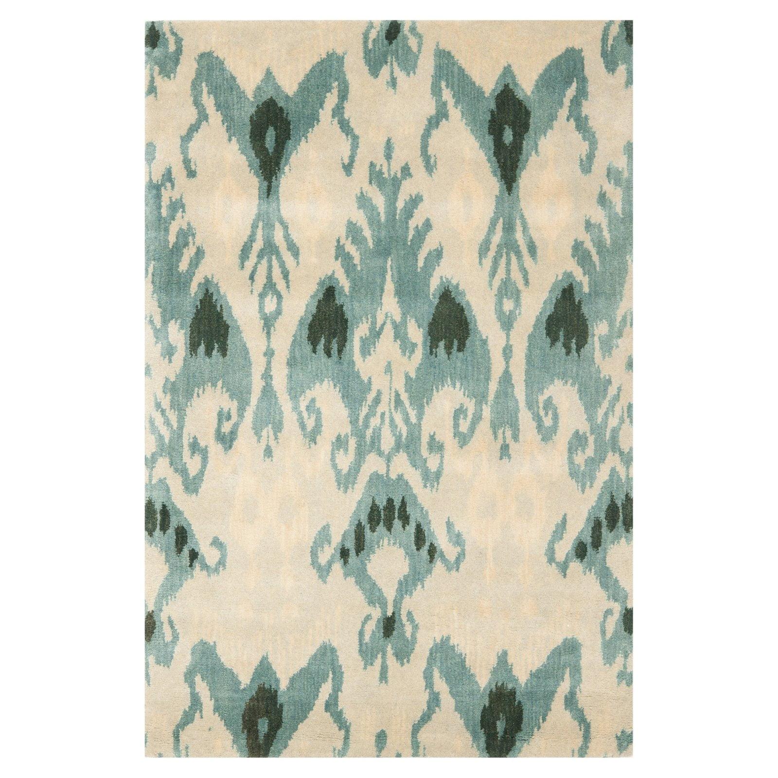 SAFAVIEH Ikat Emmeline Geometric Wool Area Rug, Beige/Slate, 2' x 3'