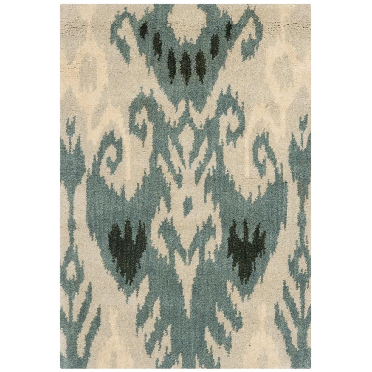 SAFAVIEH Ikat Emmeline Geometric Wool Area Rug, Beige/Slate, 3' x 5'