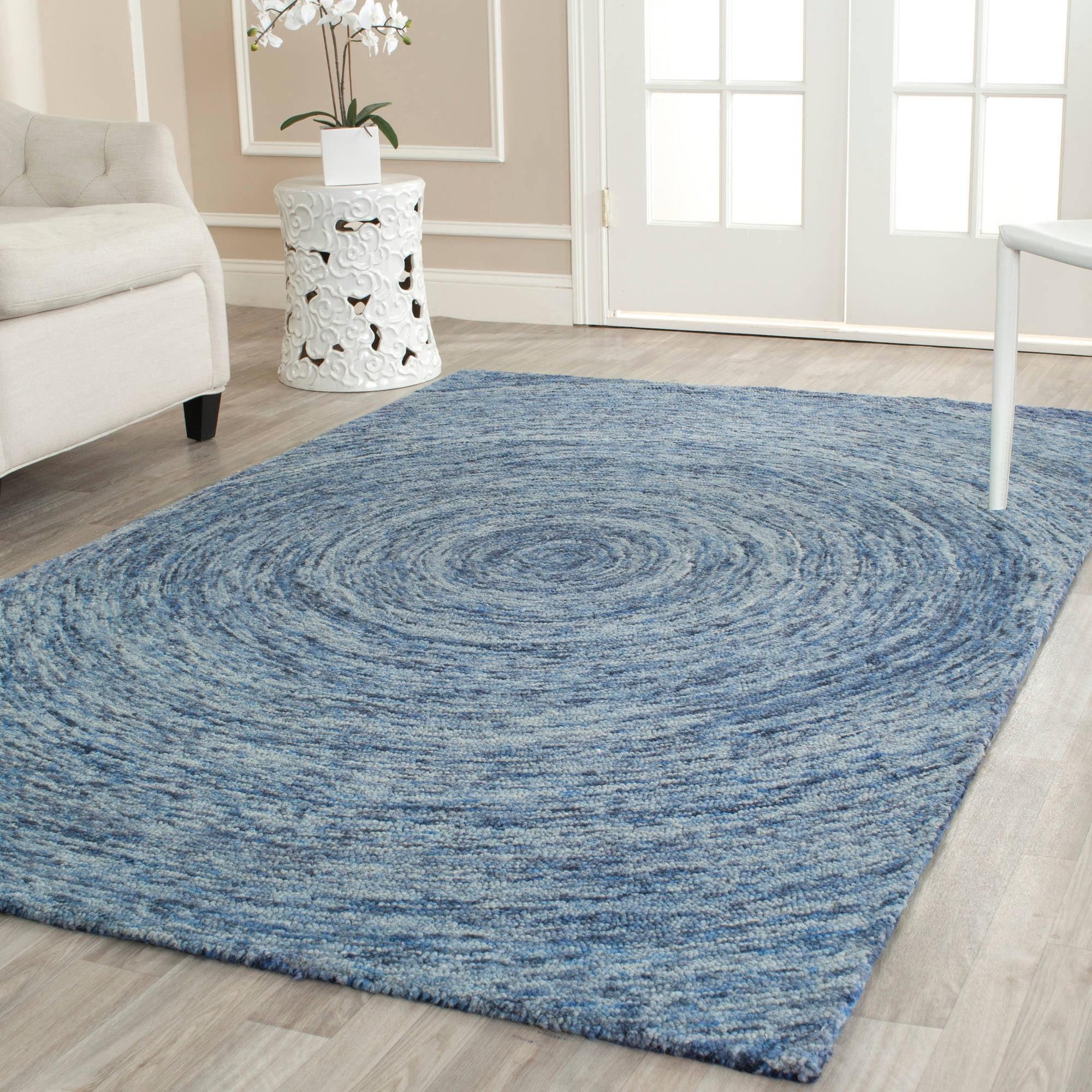 Dark Blue Hand-Tufted Wool Geometric Area Rug, 4' x 6'