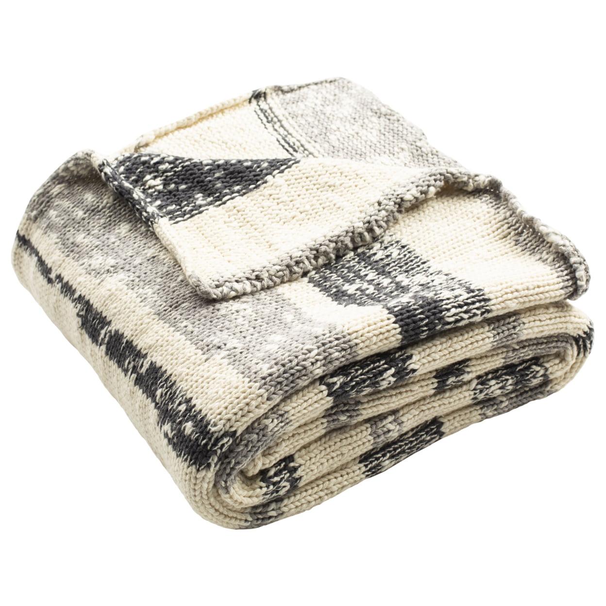 Contemporary Dual-Tone Cotton Knit Throw - Grey/Ivory - 50" x 60"