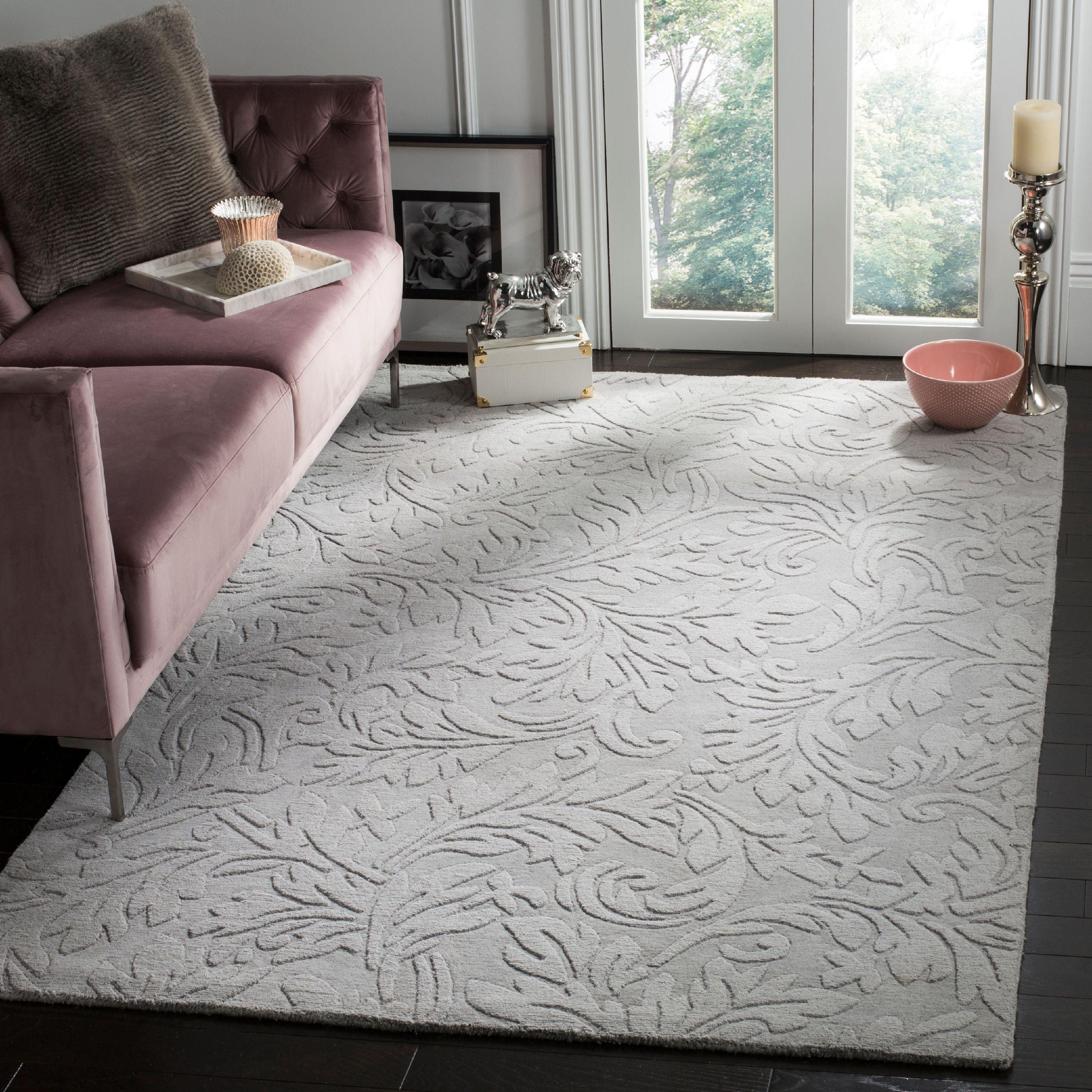 Gray Hand-Tufted Wool and Cotton Floral Area Rug