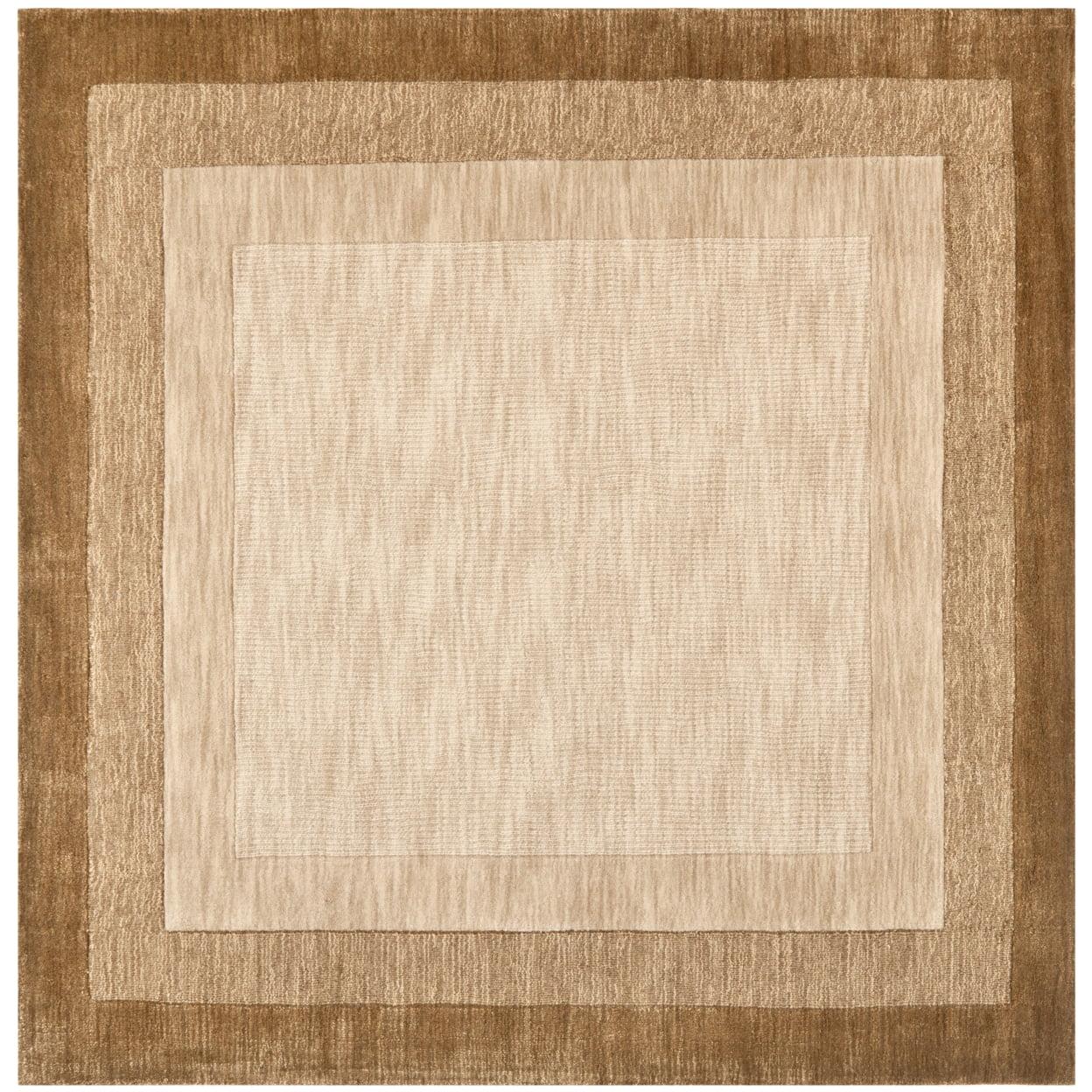 Beige and Brown Hand-Loomed Wool Square Area Rug