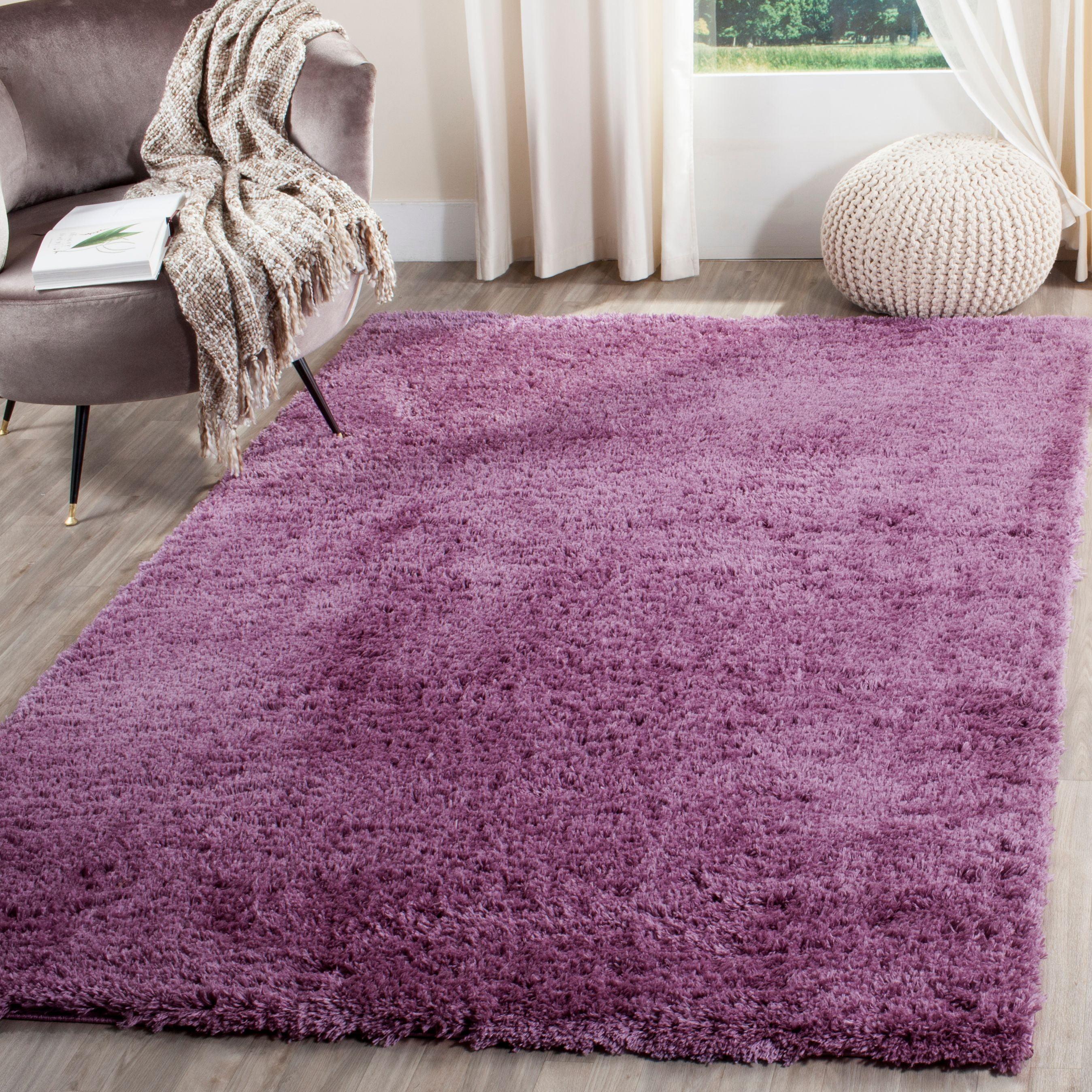 SAFAVIEH Indie Balfour Solid Polyester Shag Area Rug, Purple, 6'7" x 9'2"