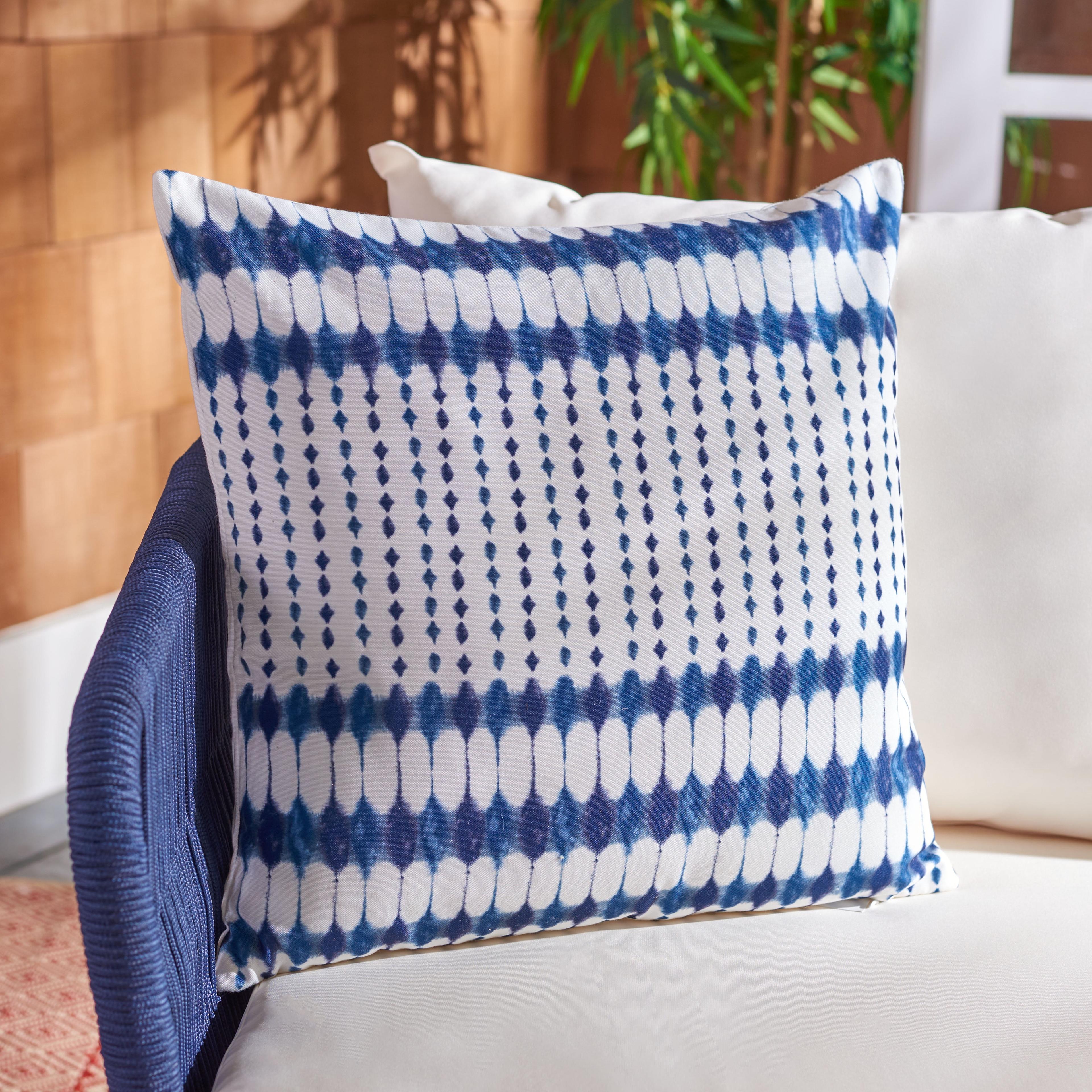 Navy and White Ikat Indoor/Outdoor Square Pillow