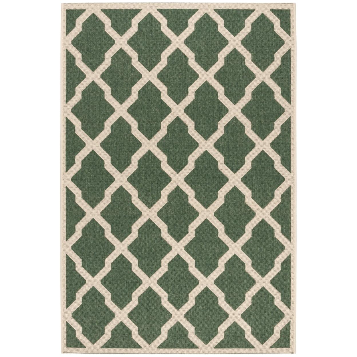 SAFAVIEH Beach House Talbot Geometric Indoor/Outdoor Area Rug, Green/Creme, 6'7" x 6'7" Square