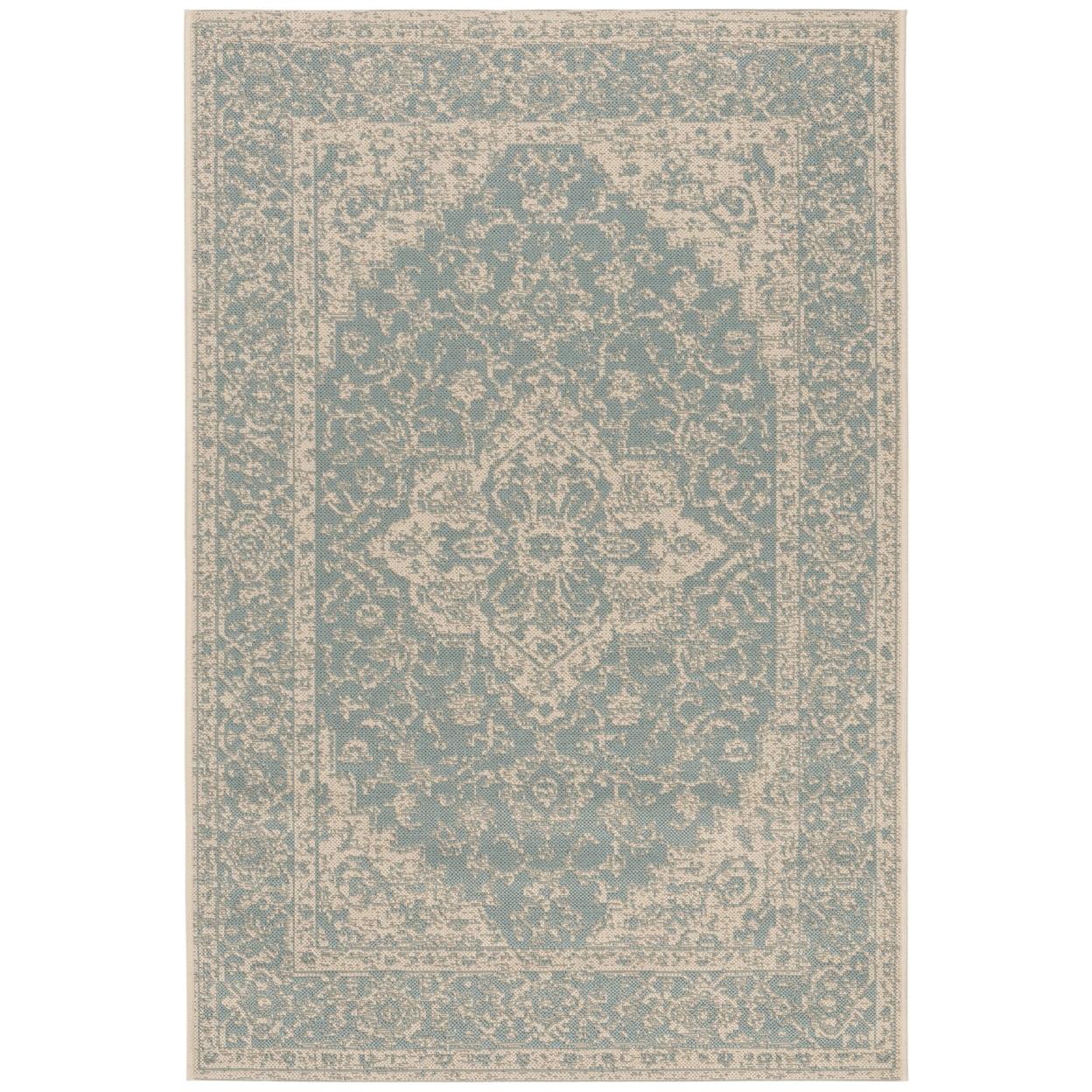 SAFAVIEH Indoor Outdoor BHS137K Beach House Aqua / Cream Rug