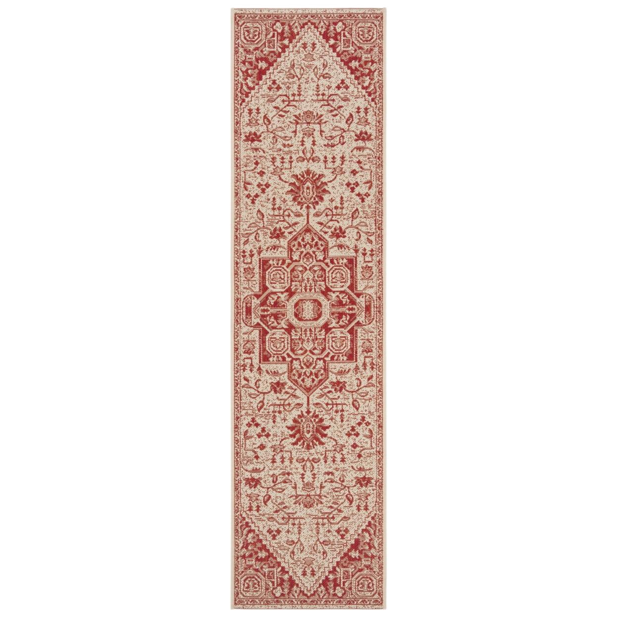 Coastal Charm Red & Creme Stain-Resistant Runner Rug - 2'2" x 10'