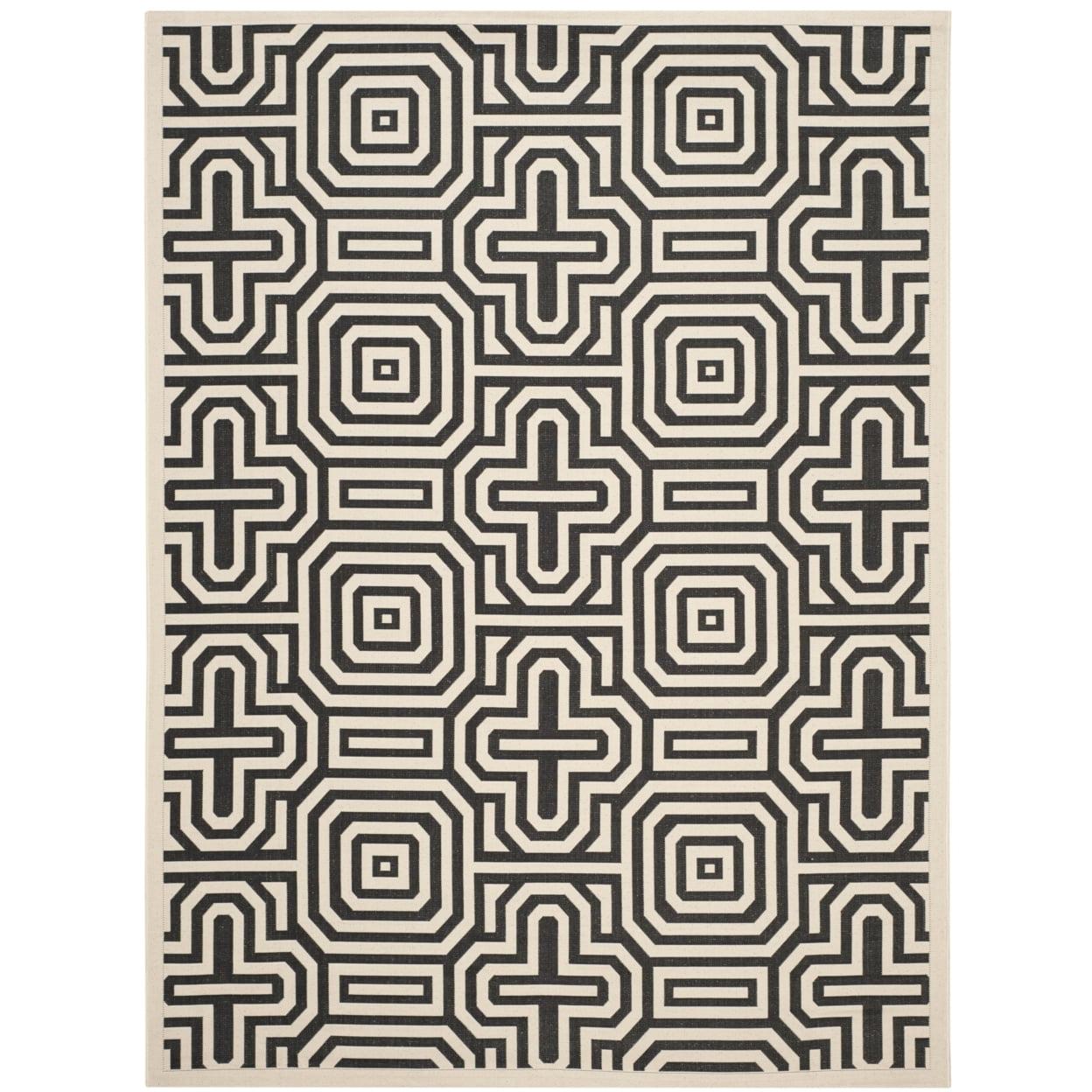 SAFAVIEH Indoor Outdoor CY2962-3901 Courtyard Sand / Black Rug