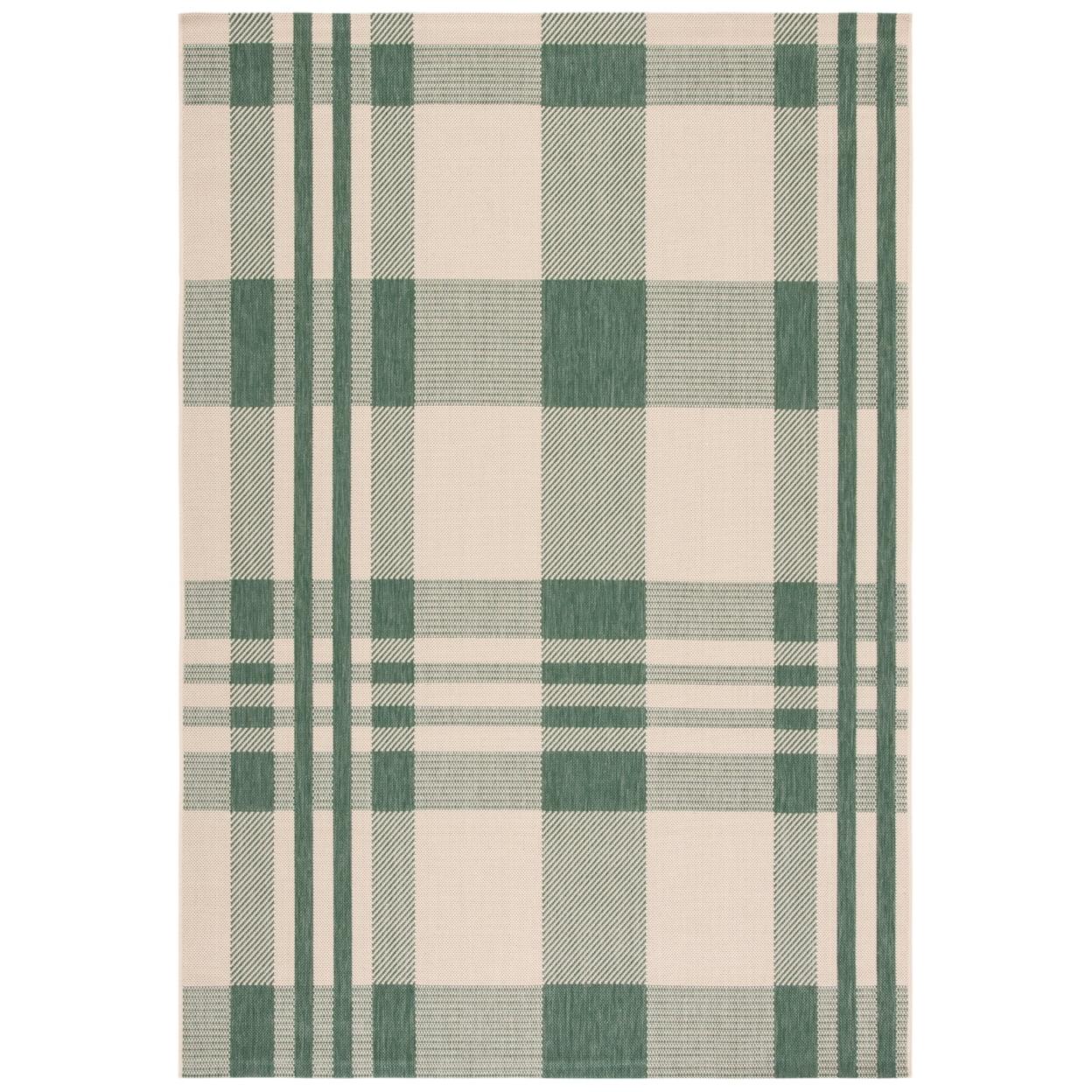 Green & Beige 4' Square Synthetic Indoor/Outdoor Stain-Resistant Rug