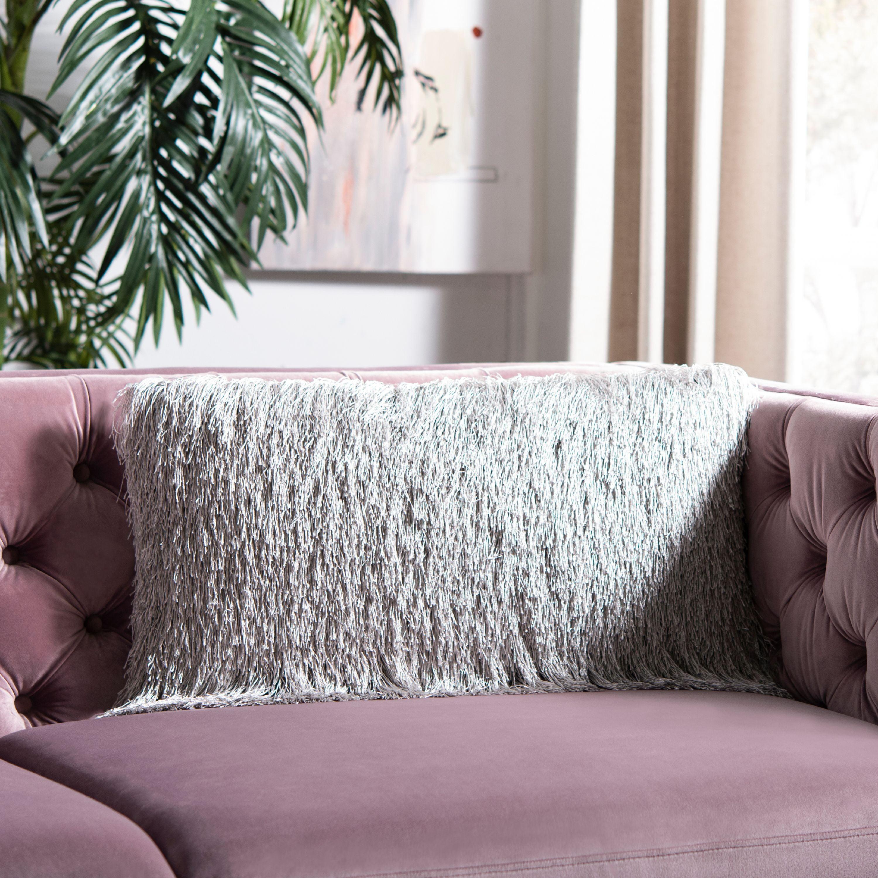 Indoor/Outdoor Shag Pillow - Silver - 14"X24" - Safavieh