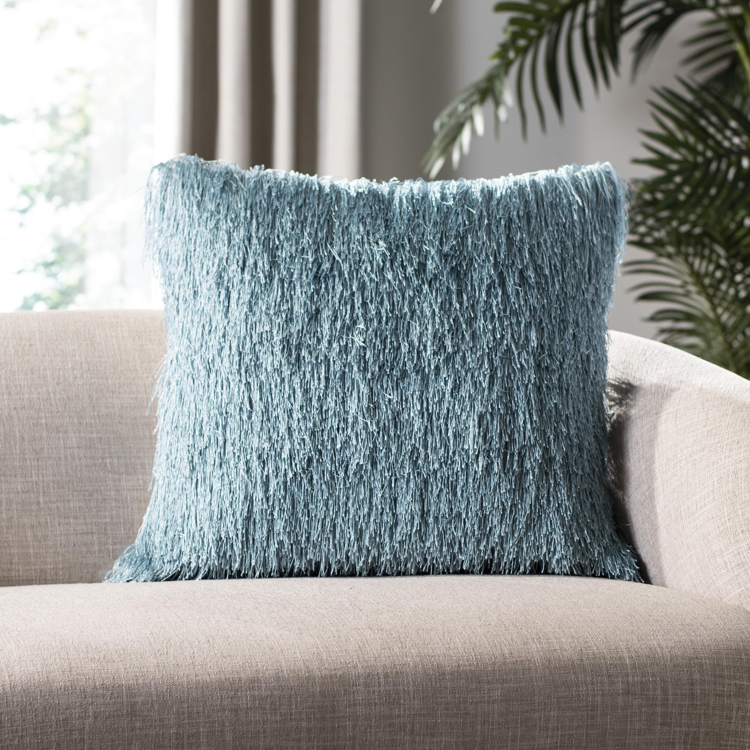 Blue 20" Square Shag Outdoor Accent Pillow