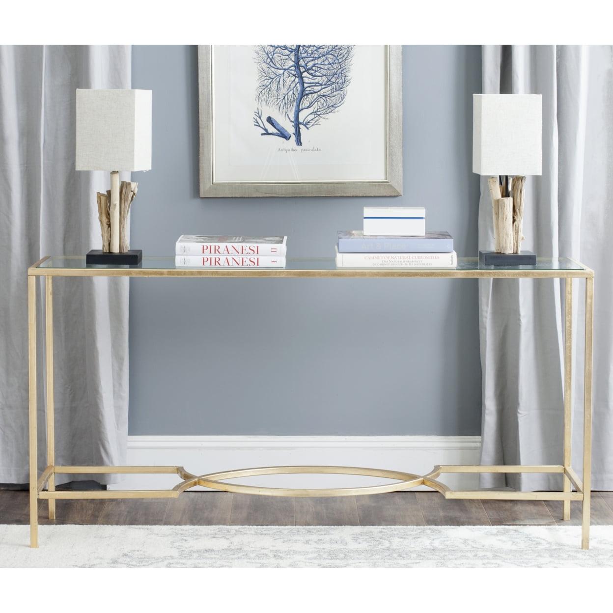 Inga 63" Gold and Glass Rectangular Console Table