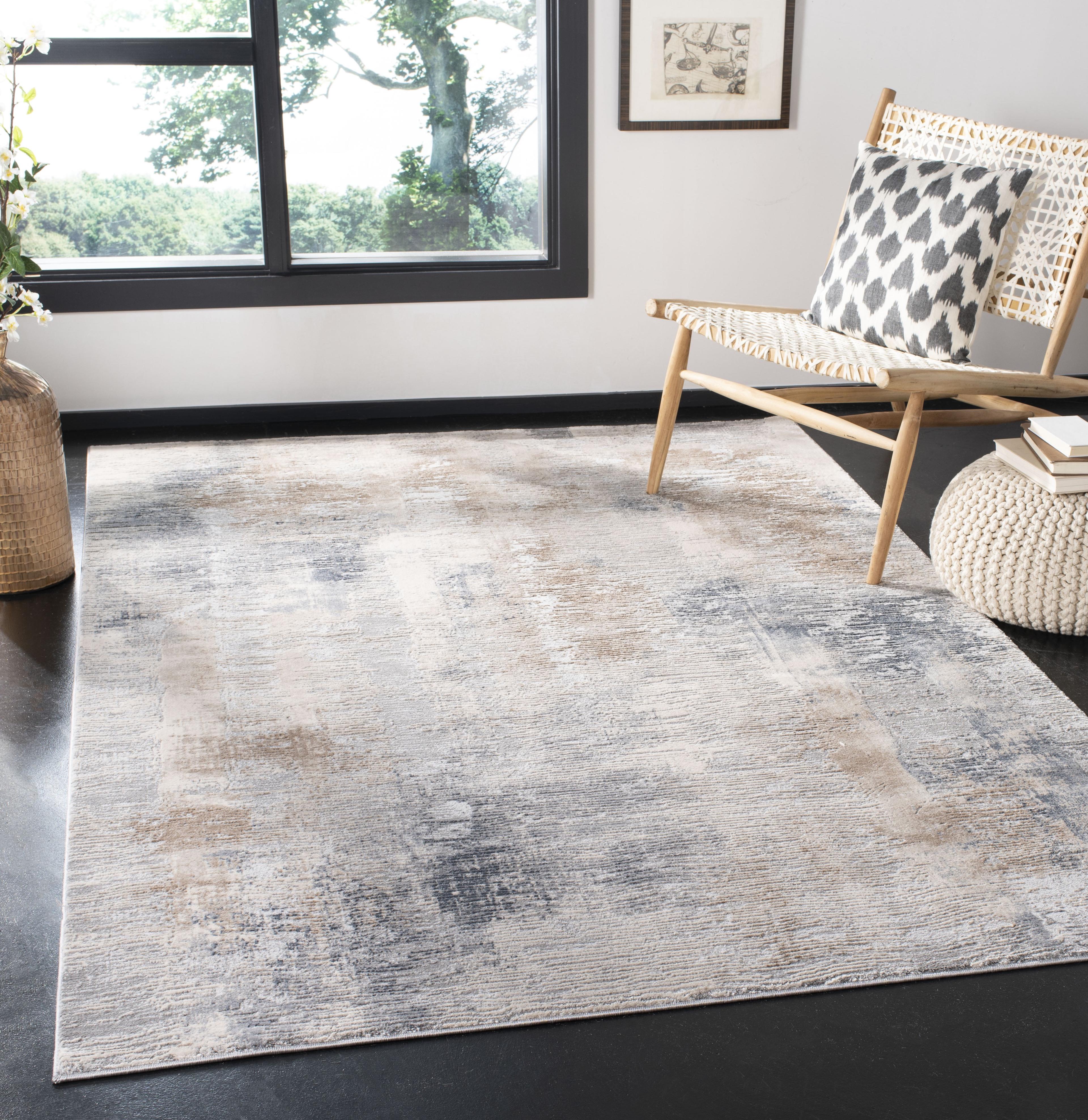 Abstract Ripple Cream/Grey Synthetic 8' x 10' Area Rug