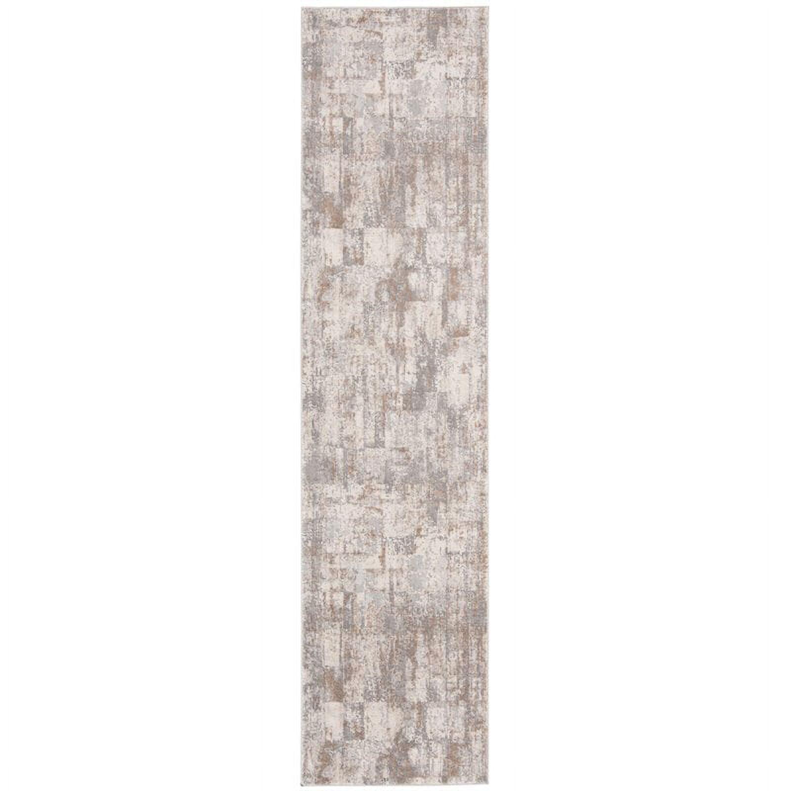 Ivory Abstract 2' x 8' Synthetic Easy Care Runner Rug