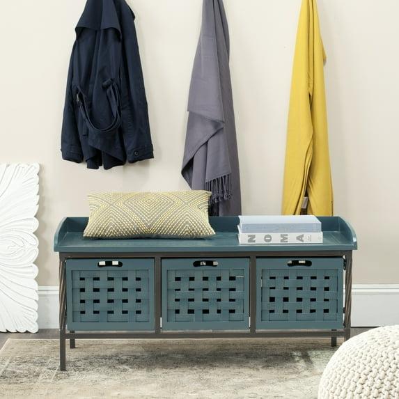 Isaac 3 Drawer Wooden Storage Bench - Teal - Safavieh