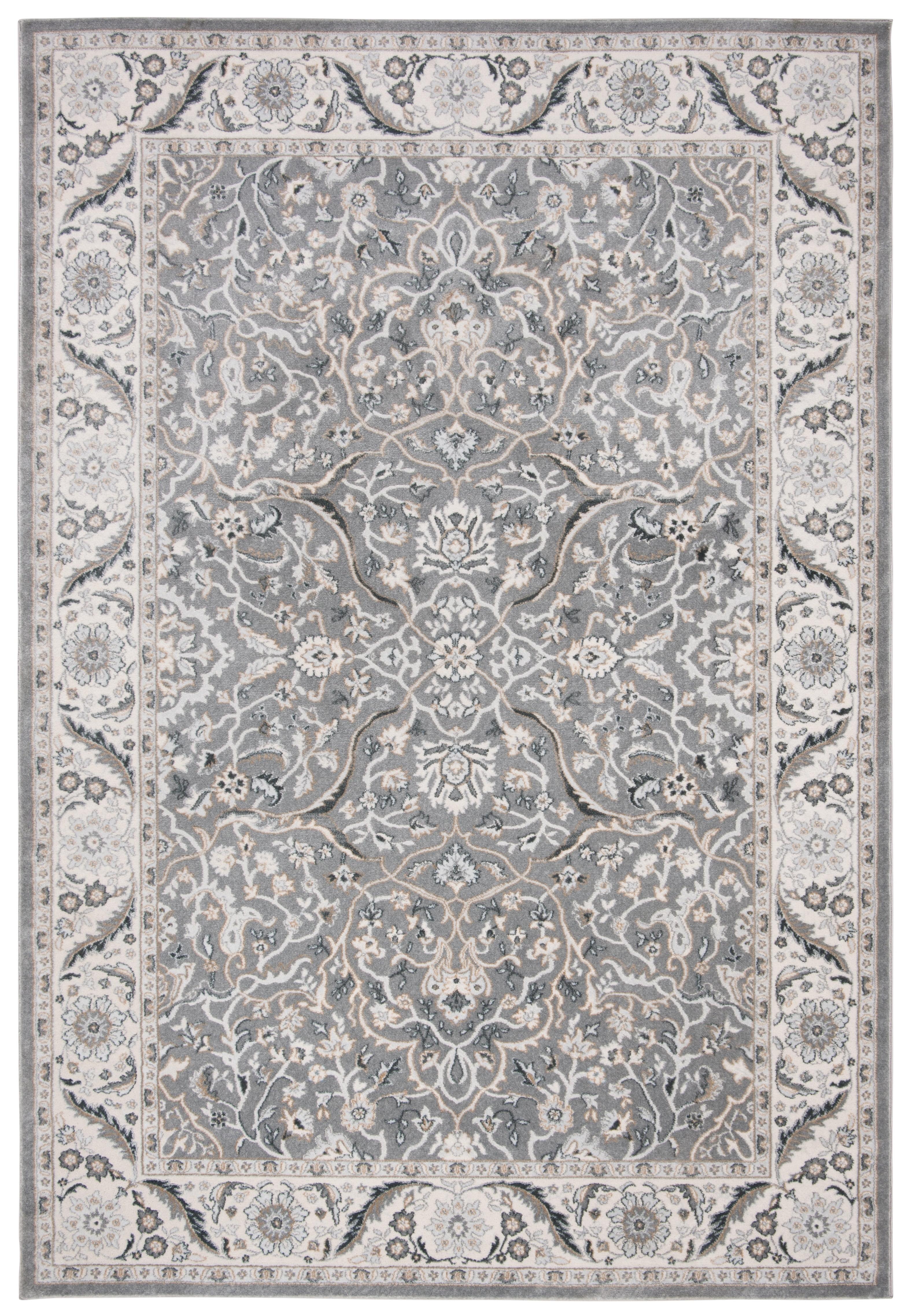 Grey and Dark Grey 9' x 12' Synthetic Oriental Area Rug