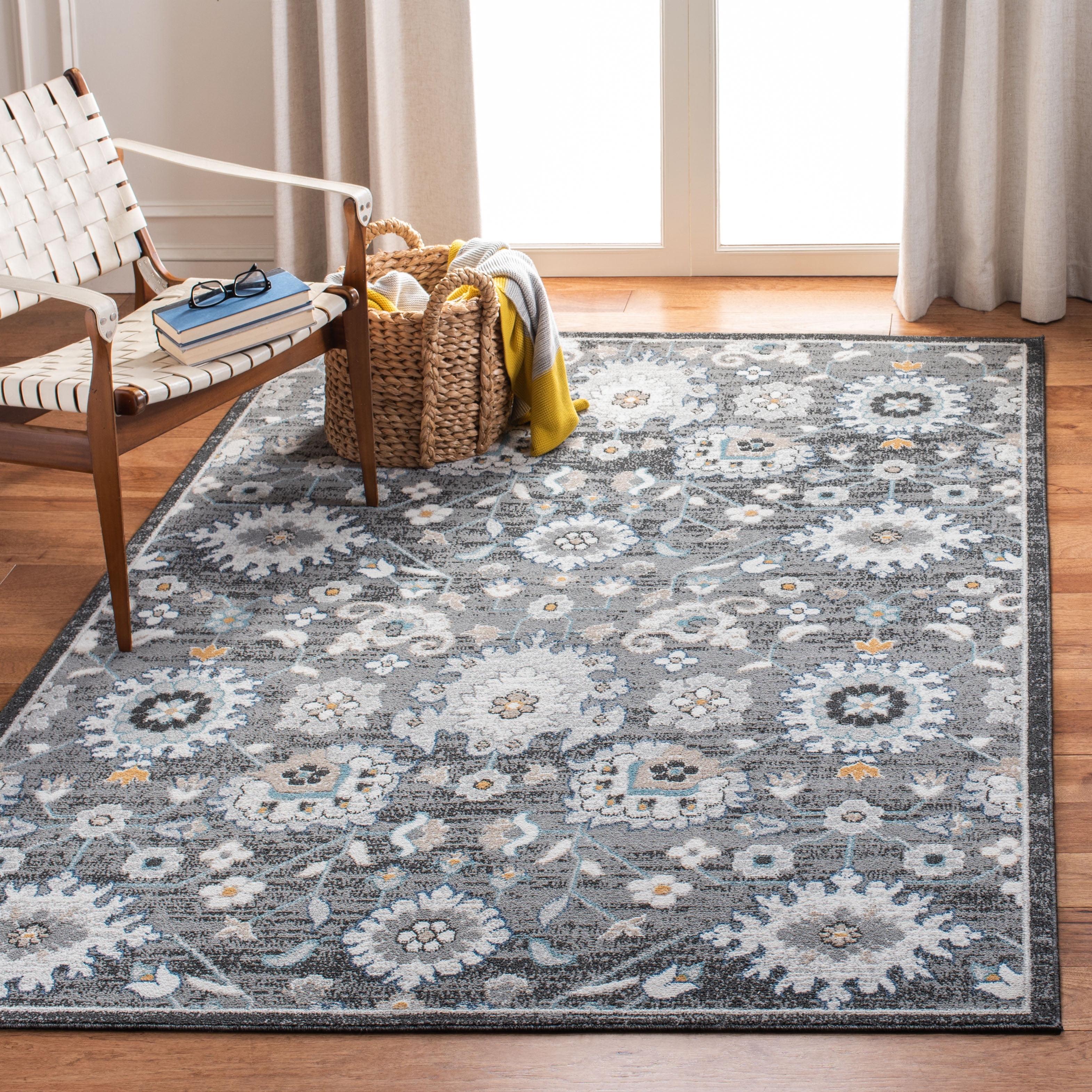 Isabella Cream and Dark Blue Synthetic Area Rug, 4' x 6'