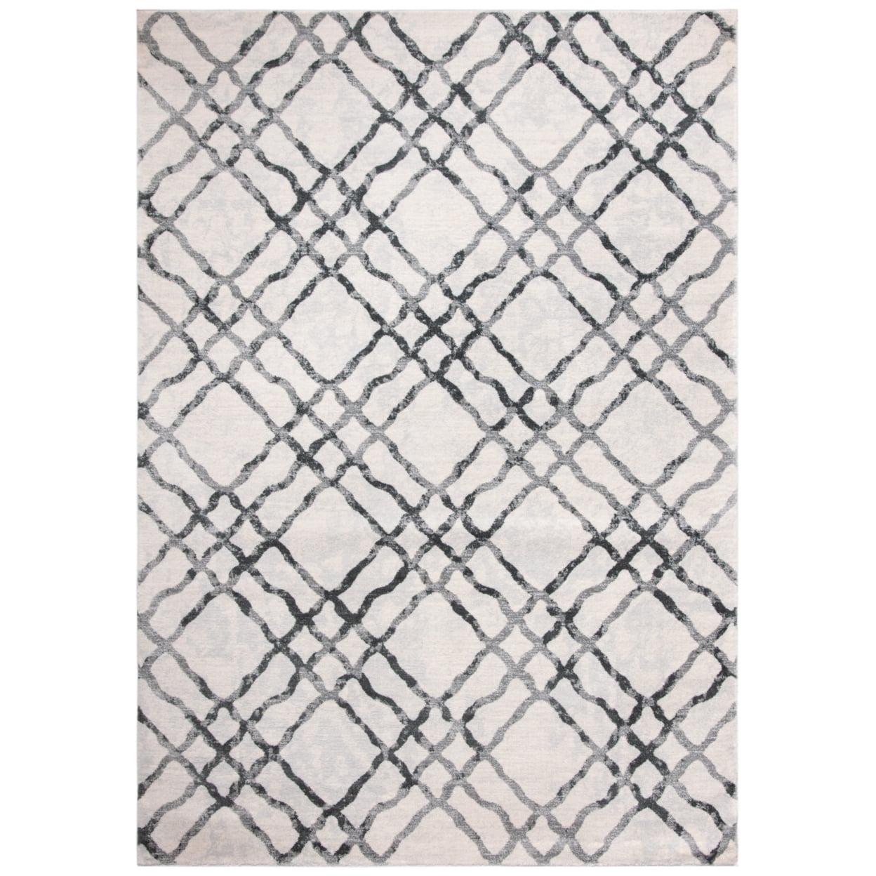 Gray and Ivory Geometric Trellis Synthetic Area Rug, 5'3" x 7'7"