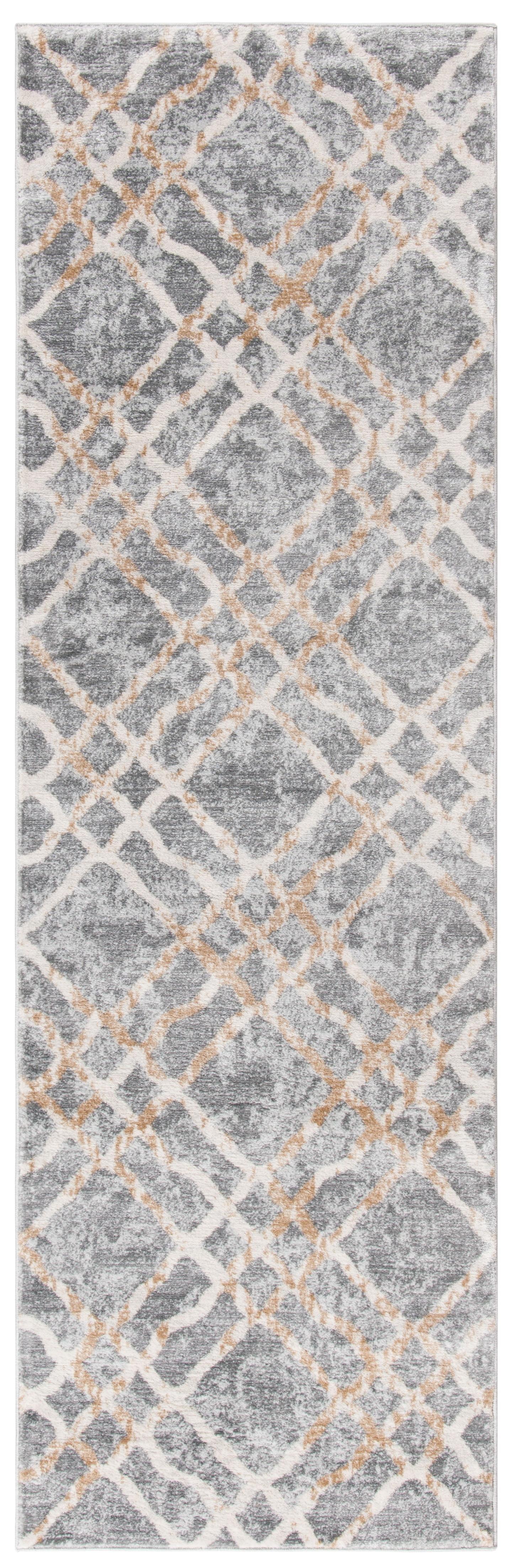 Silver Geometric Trellis Non-slip Runner Rug