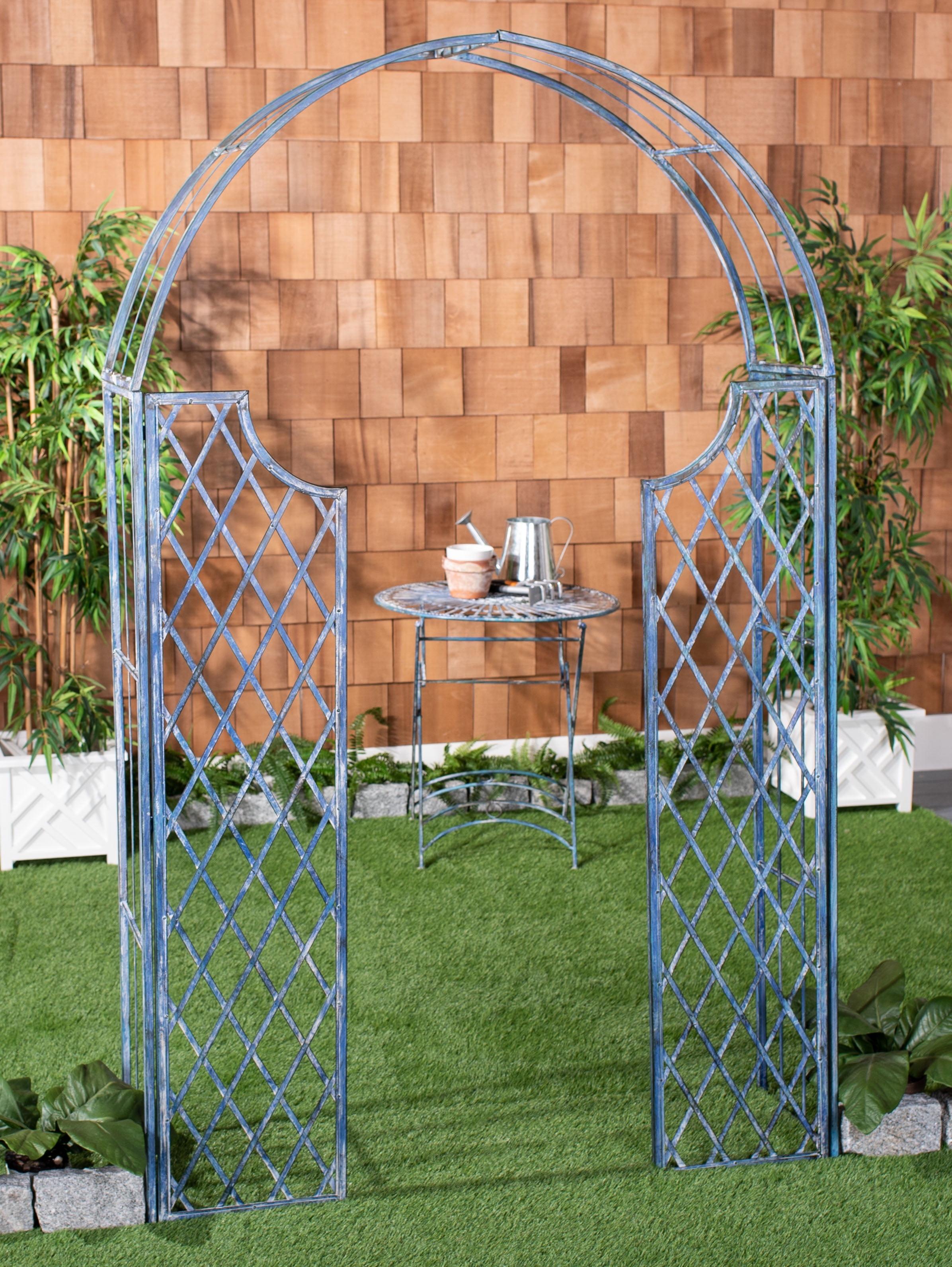 Antique Blue Iron Garden Arbor with Arch Design