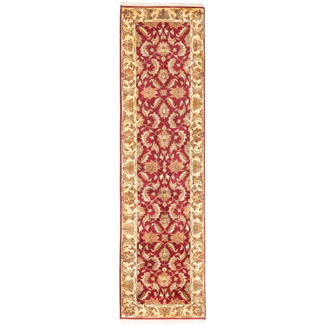 Elegant Hand-Knotted Crimson Wool 30" Rectangular Runner